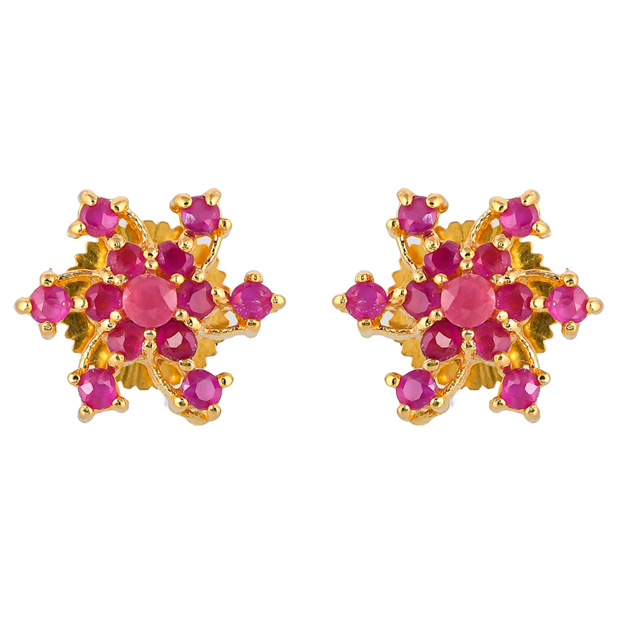 Women's Pink Round Cut Zirconia Gems Stud Earrings - Voylla