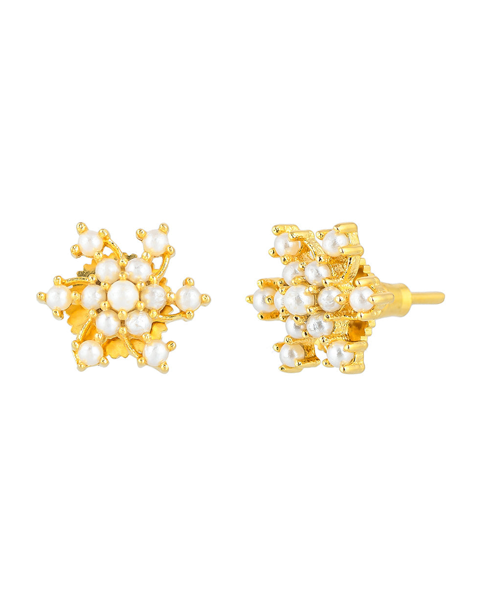 Women's White Pearl Bunch Gold Plated Stud Earrings - Voylla