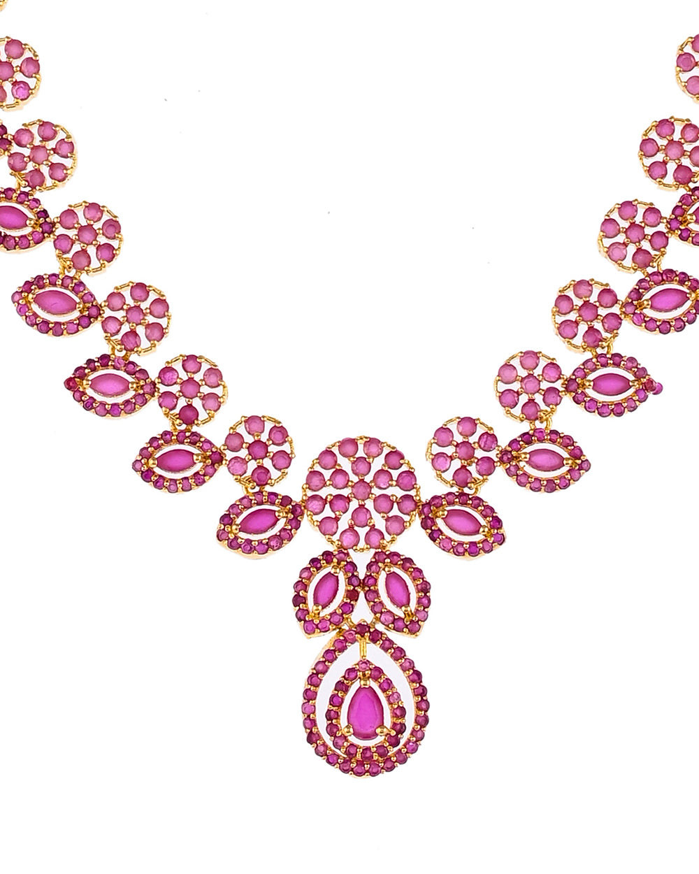 Women's Sparkling Essentials Floral Motif Cluster Setting Pink Cz Gems Jewellery Set - Voylla