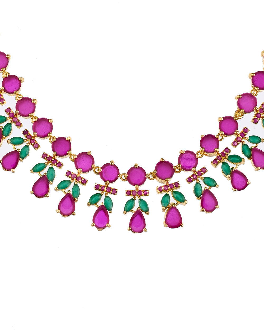 Women's Sparkling Essentials Pink And Green Zircons Gems Jewellery Set - Voylla