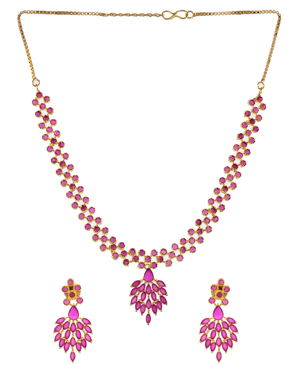 Women's Sparkling Essentials Pink Drop Cut Cz Stones Jewellery Set - Voylla