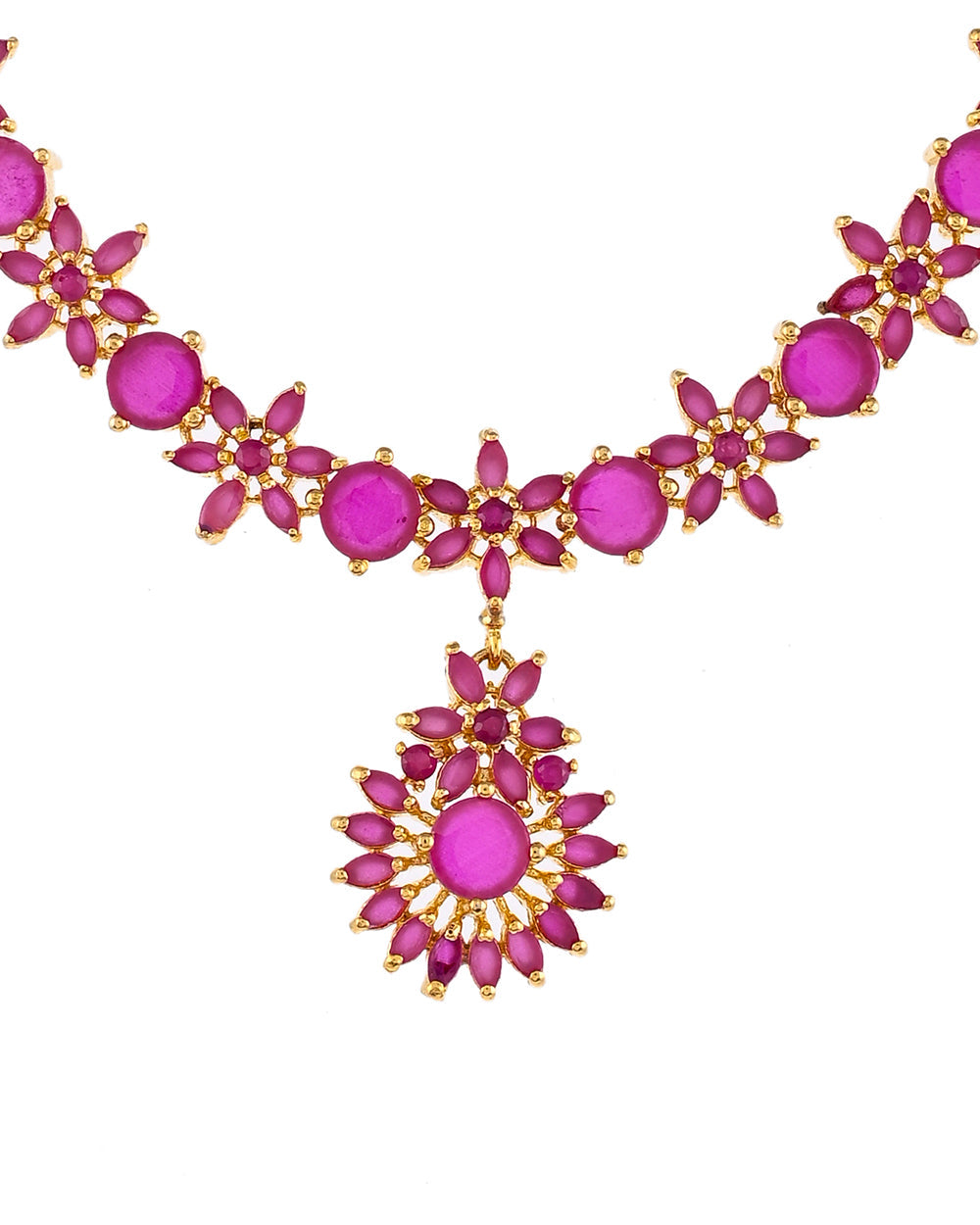 Women's Sparkling Essentials Cluster Setting Pink Zircons Gold Plated Jewellery Set - Voylla