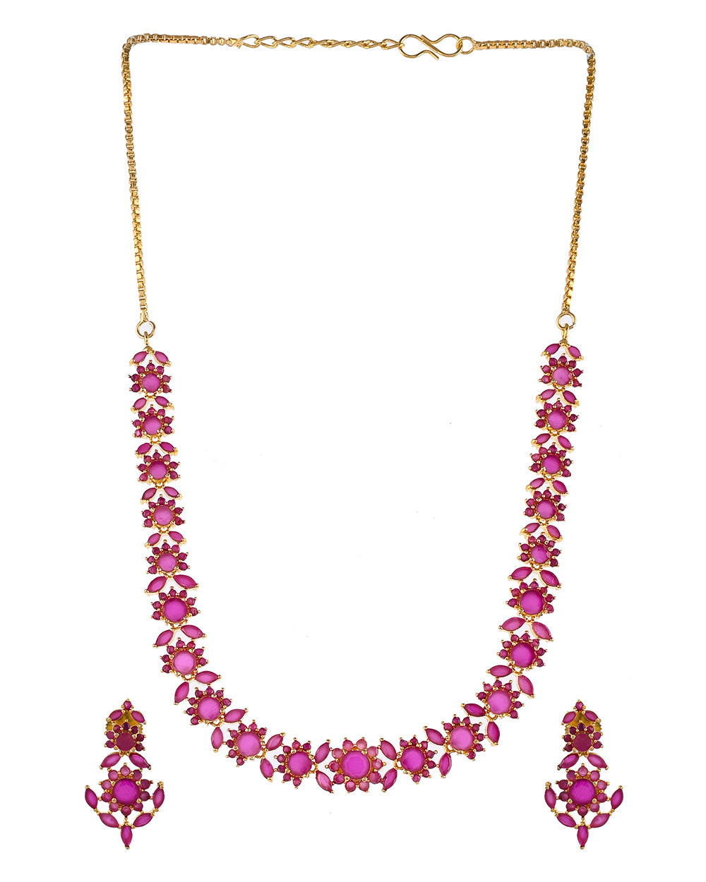 Women's Sparkling Essentials Round Cut Pink Zirconia Stones Jewellery Set - Voylla