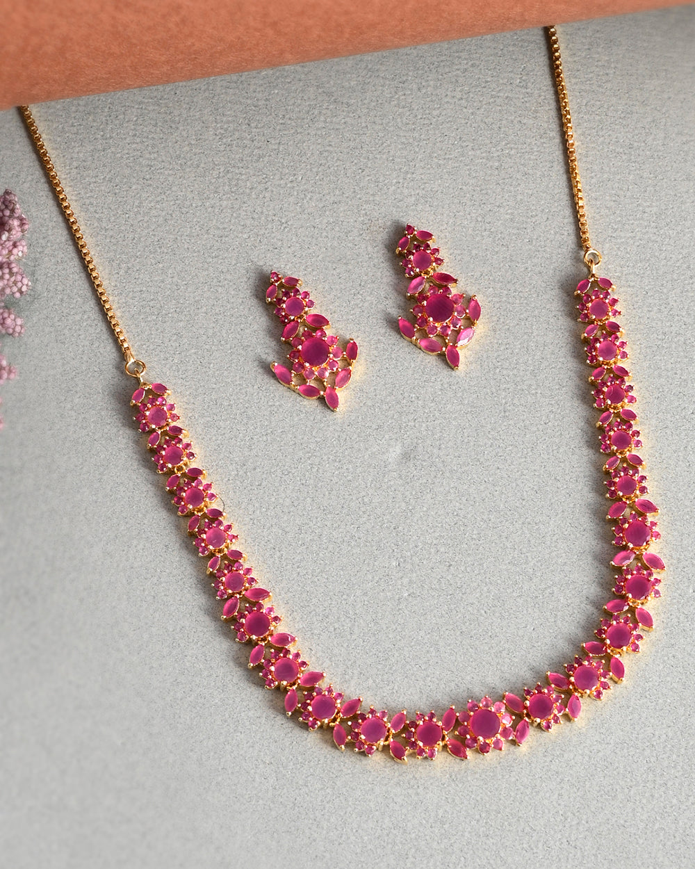 Women's Sparkling Essentials Round Cut Pink Zirconia Stones Jewellery Set - Voylla