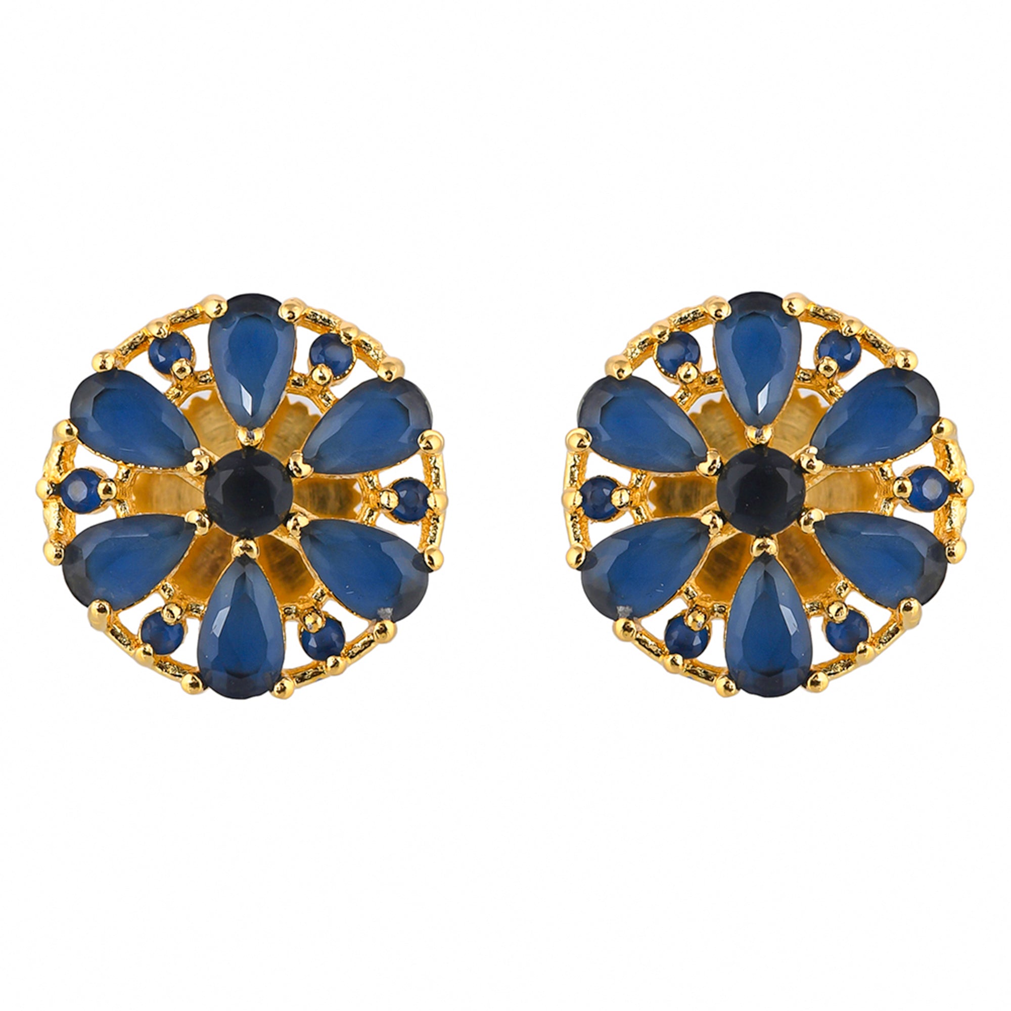 Women's Blue Teardrop Cz Gems Gold Plated Stud Earrings - Voylla