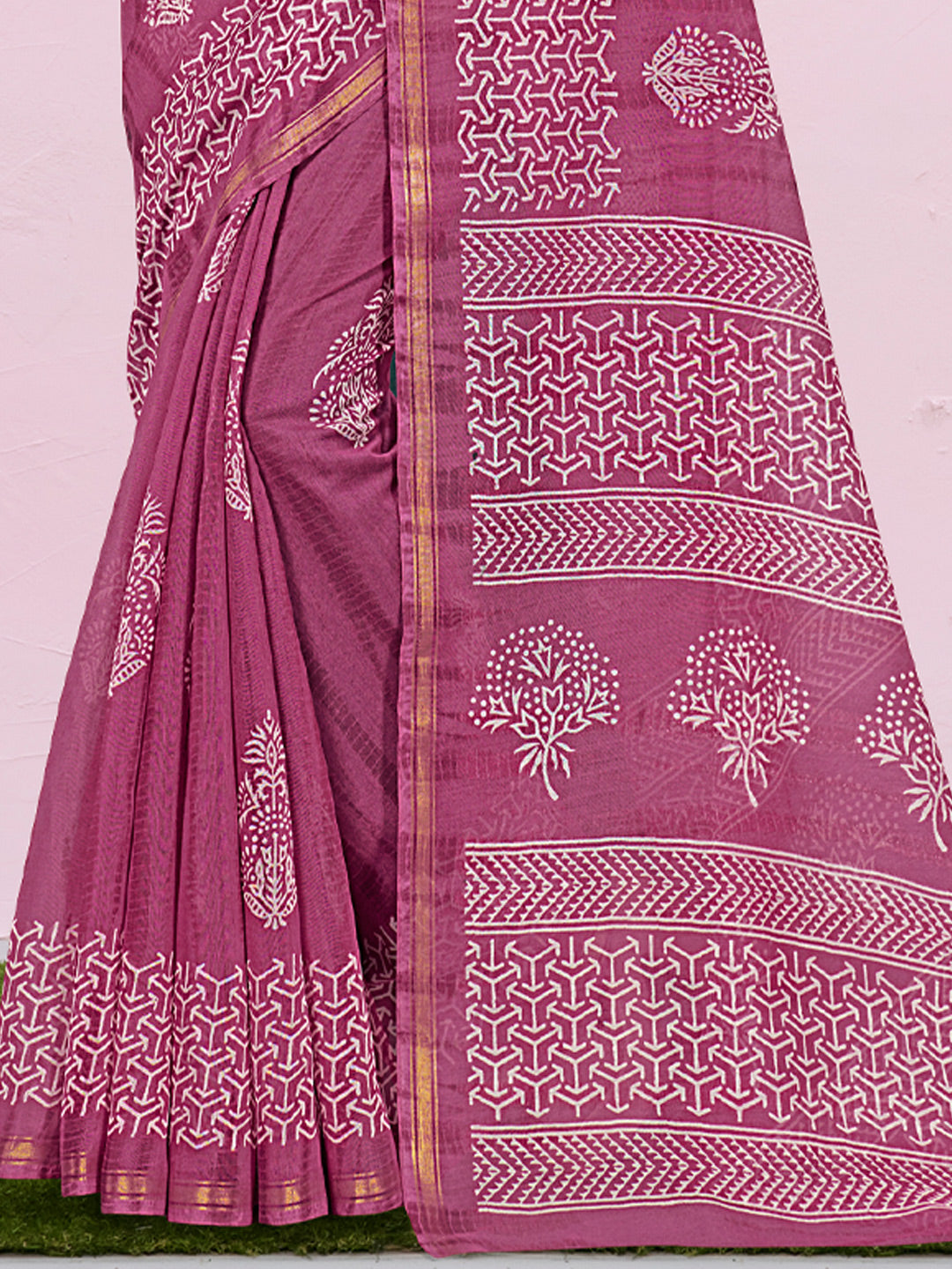 Women's Pink Cotton Printed Traditional Saree - Sangam Prints