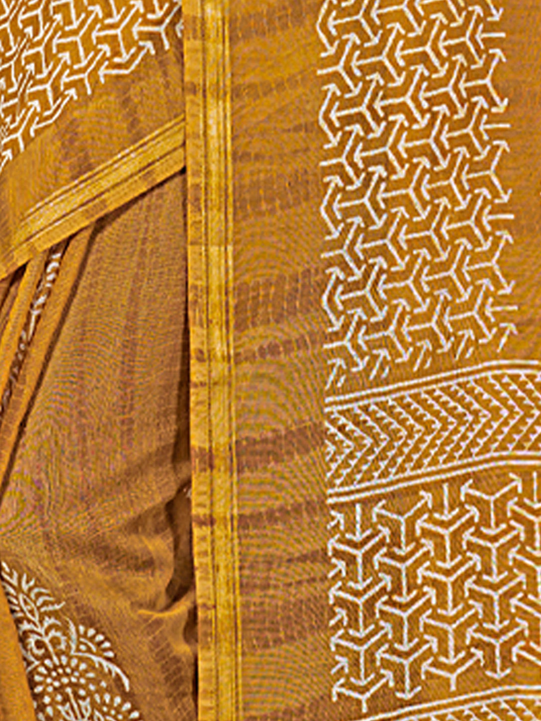 Women's Mustard Cotton Printed Traditional Saree - Sangam Prints