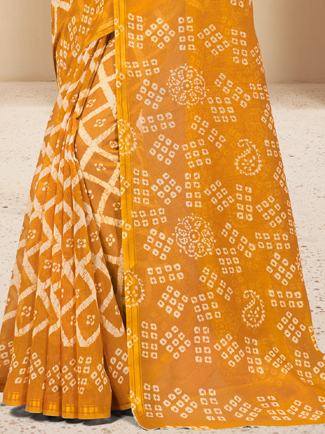 Women's Yellow Cotton Printed Traditional Saree - Sangam Prints