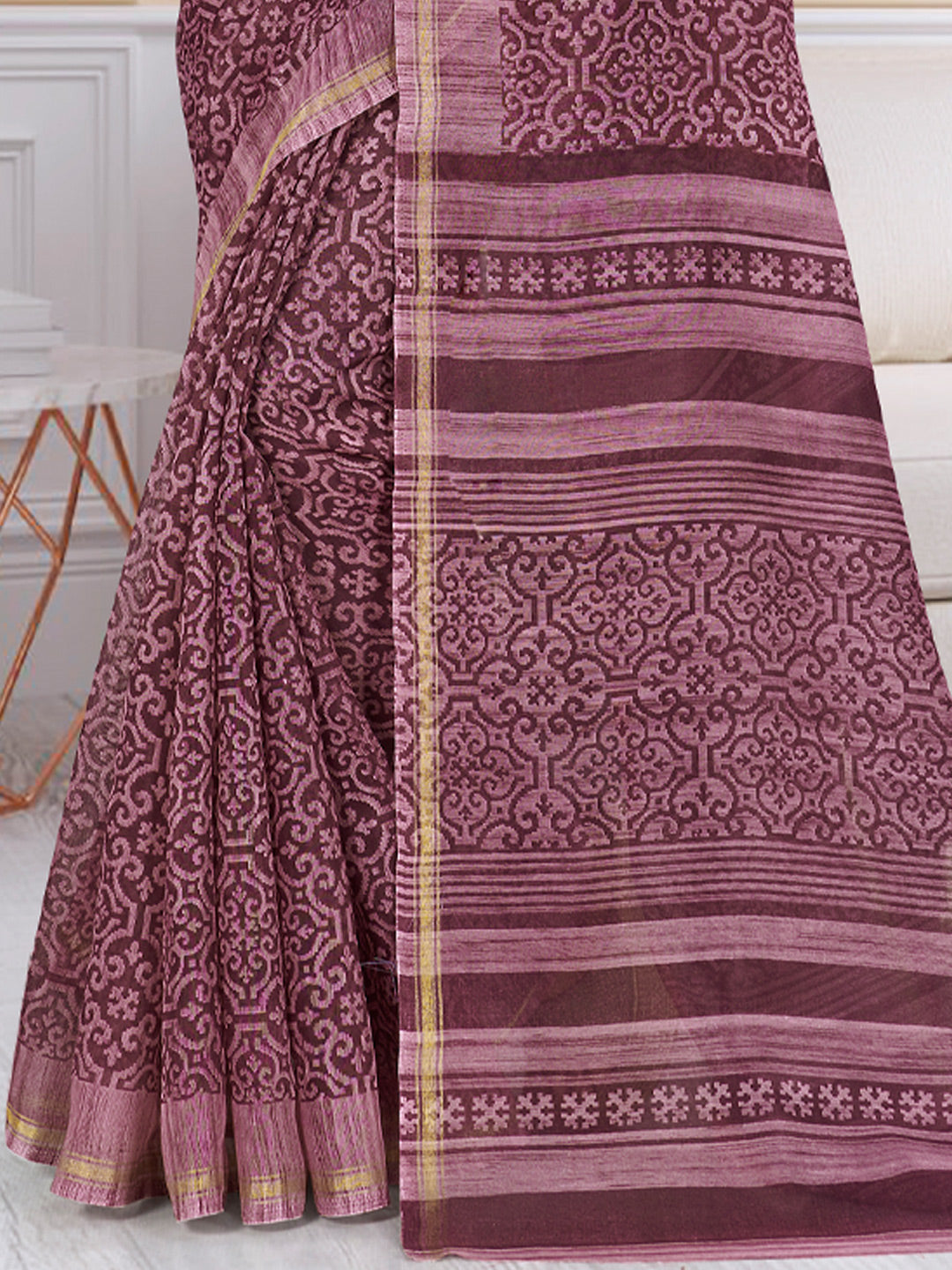 Women's Purple Cotton Printed Traditional Saree - Sangam Prints