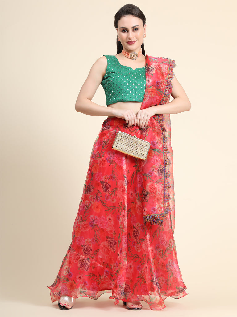 Women's New Fashion Digital Print work Designer Party Wear Lehenga Choli With Dupatta Semi Stitched.