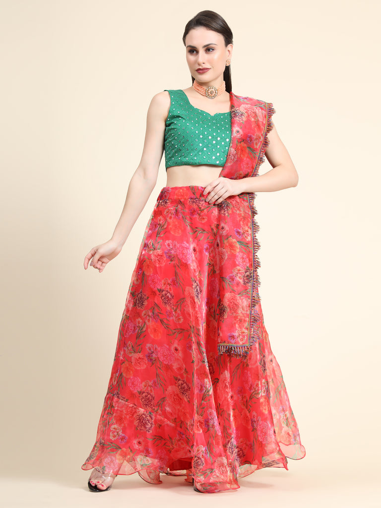 Women's New Fashion Digital Print work Designer Party Wear Lehenga Choli With Dupatta Semi Stitched.