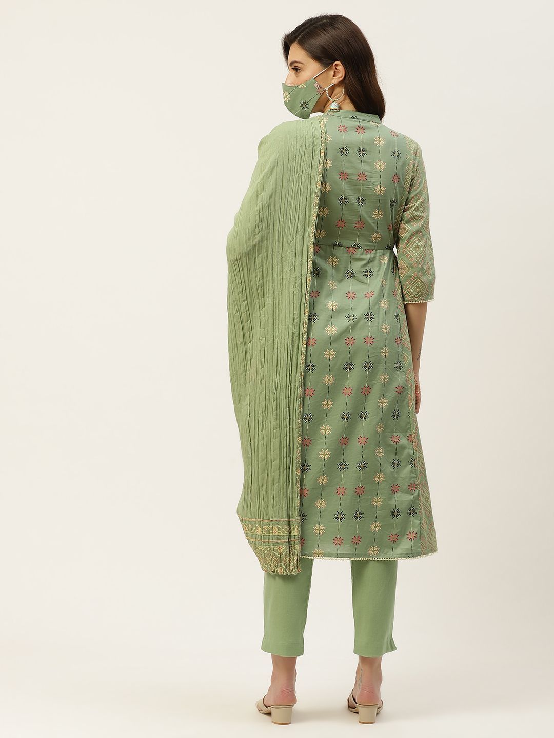 Women's Cotton Flex Printed A-Line Kurta Pant Dupatta Set - Juniper