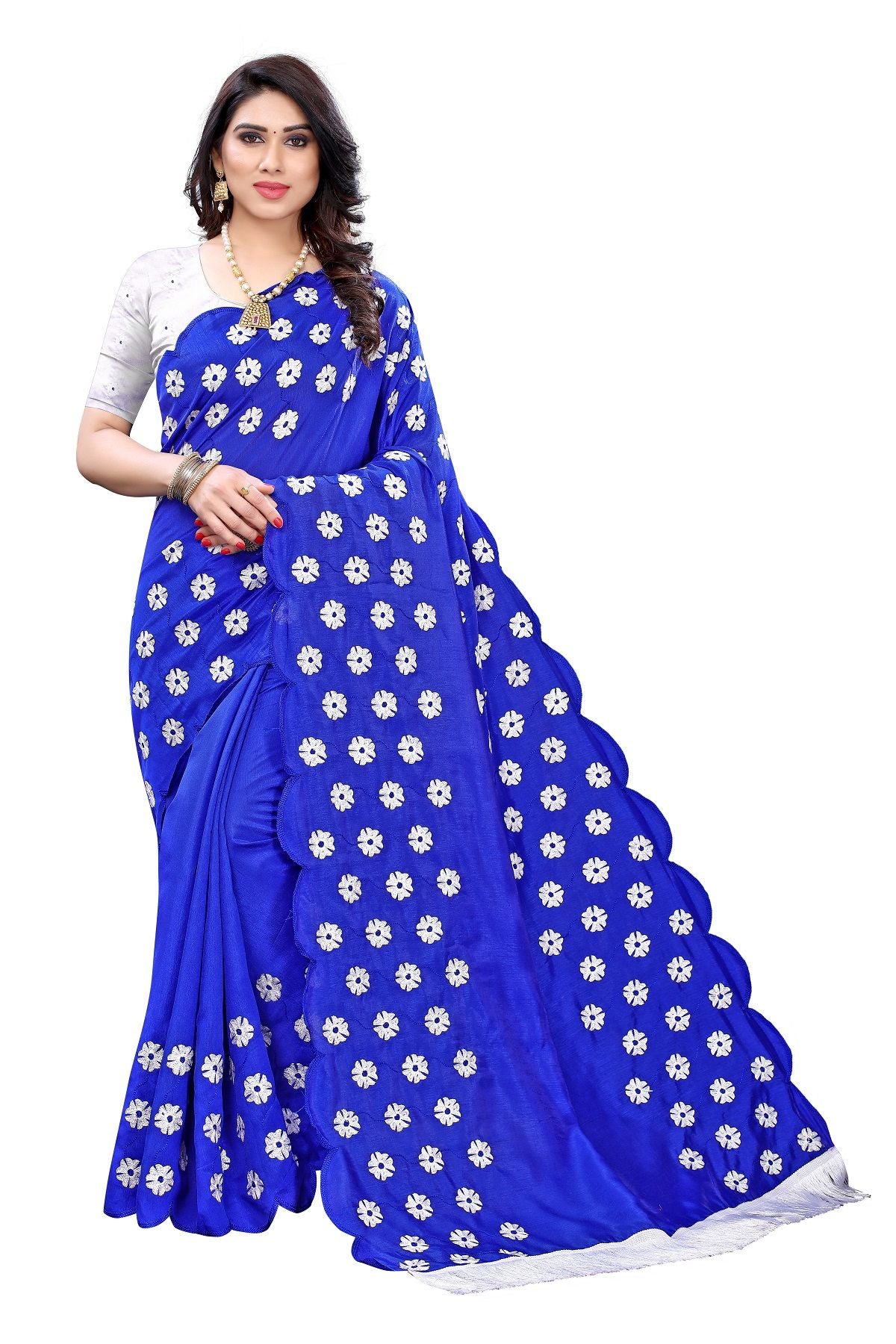 Women's Vamika Zoya Silk Embroidered Blue Saree-Rakhi Blue - Vamika