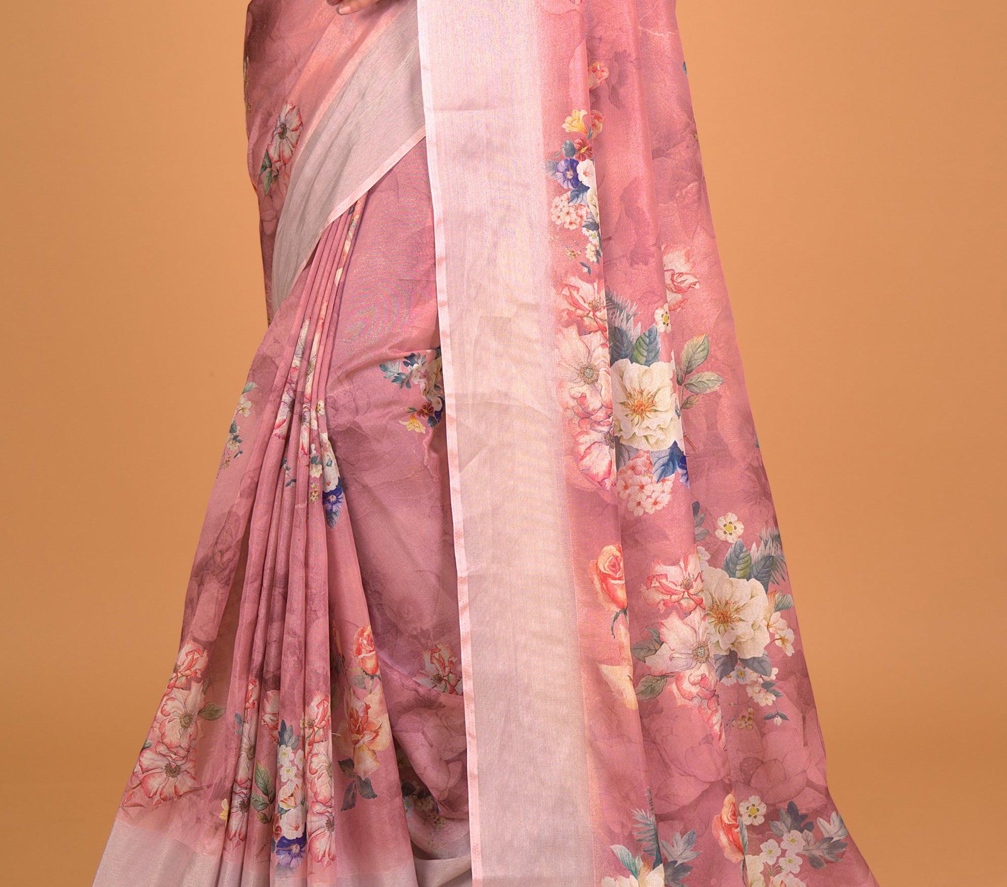 Women's Mauve Cotton Silk Floral Printed Saree With Unstitched Blouse Piece - Navyaa
