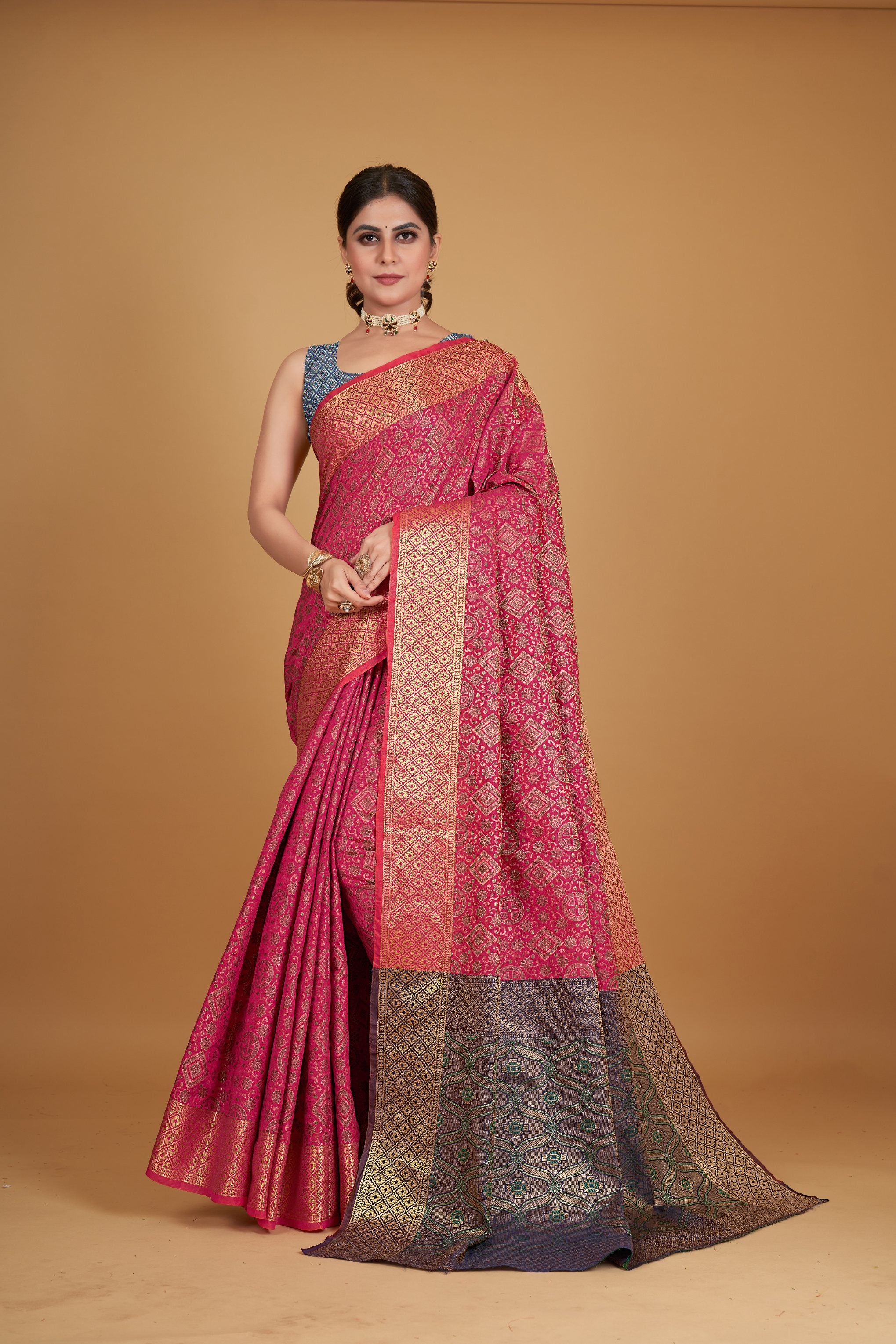 Women's Pink Silk Woven Design Saree With Unstitched Blouse Piece - Navyaa