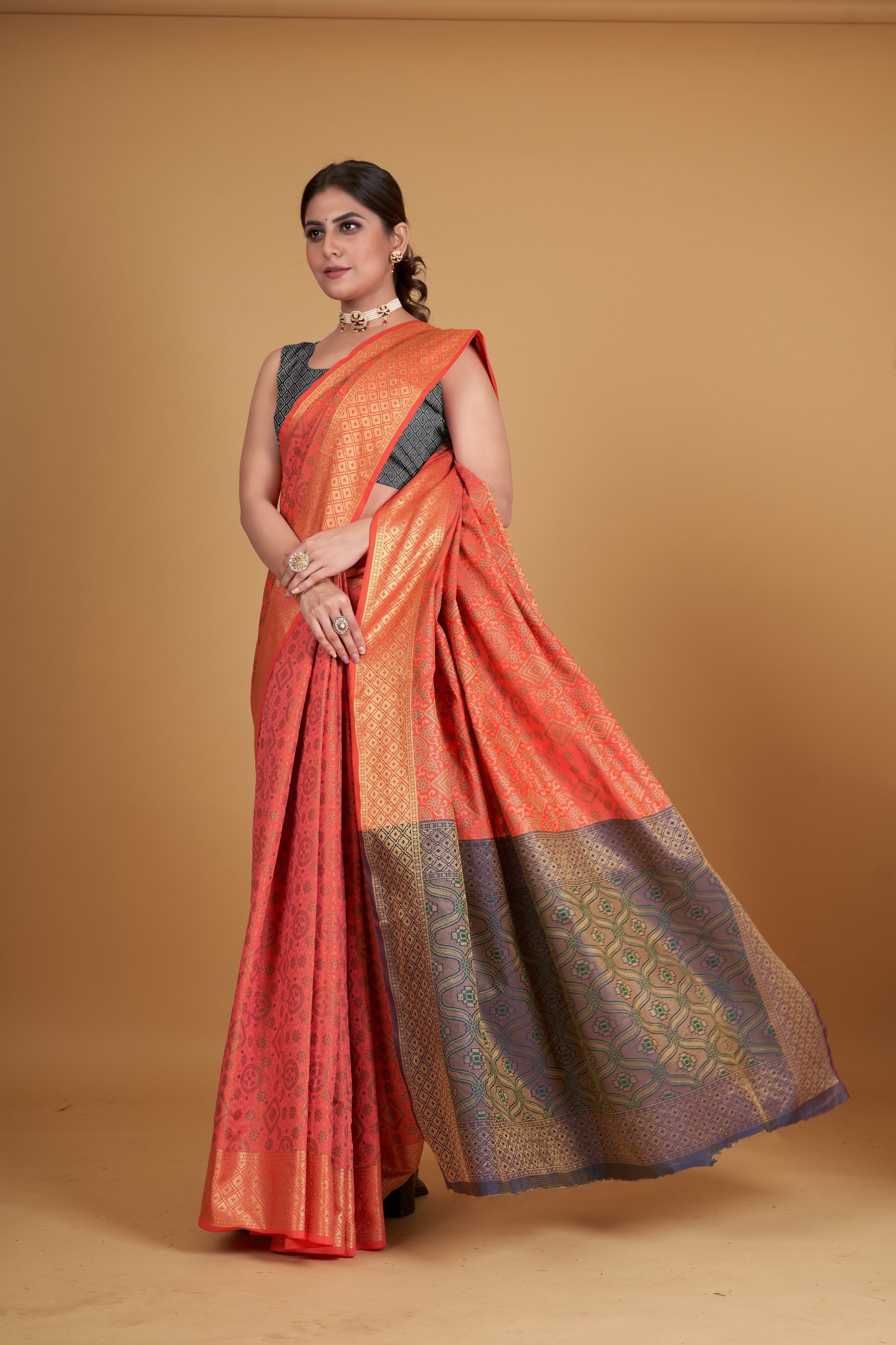 Women's Peach Silk Woven Design Saree With Unstitched Blouse Piece - Navyaa