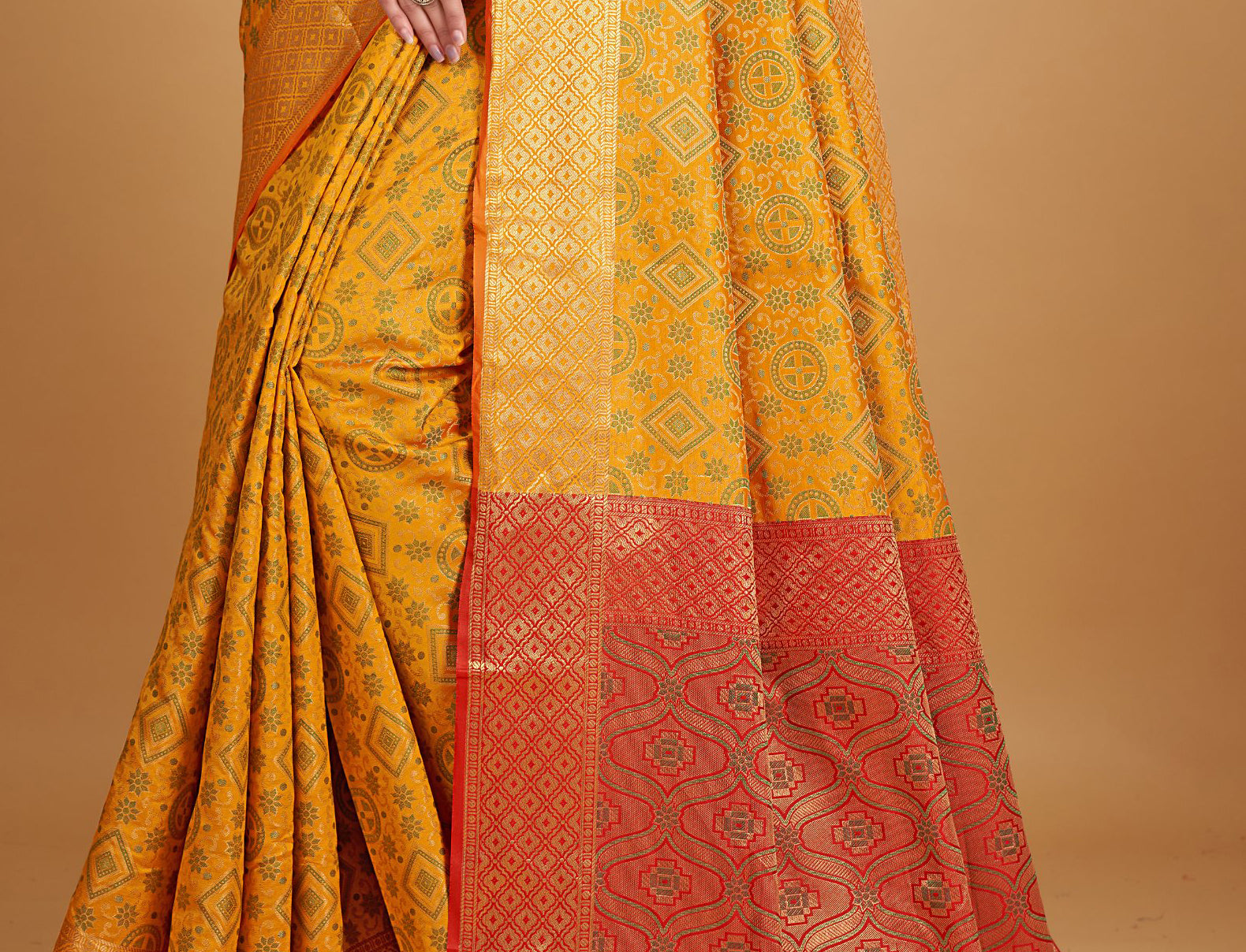 Women's Mustard Silk Woven Design Saree With Unstitched Blouse Piece - Navyaa