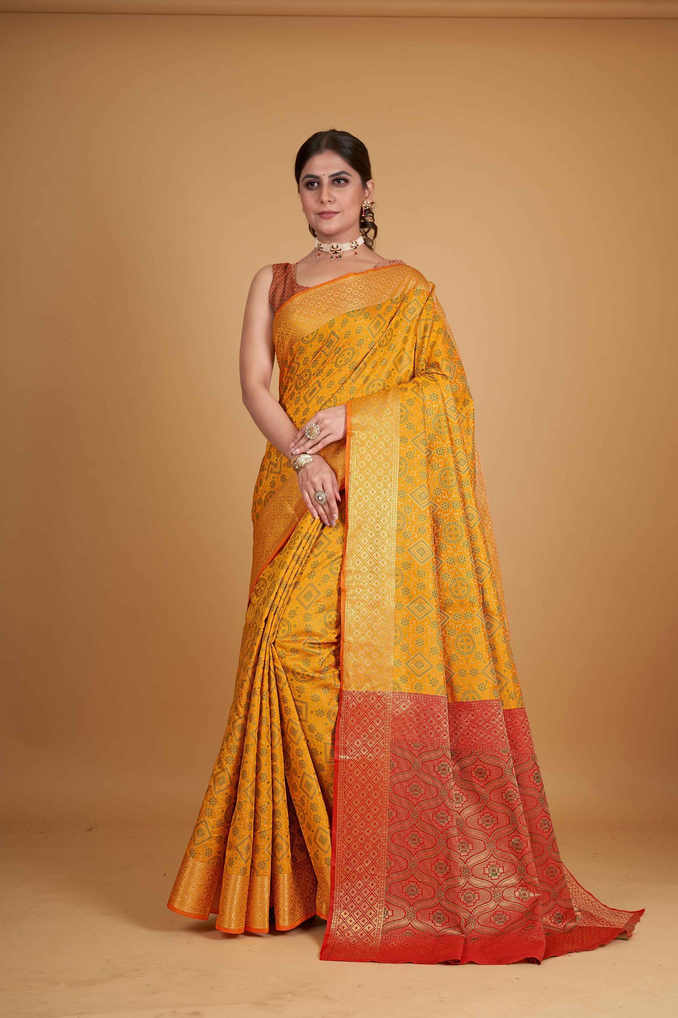 Women's Mustard Silk Woven Design Saree With Unstitched Blouse Piece - Navyaa