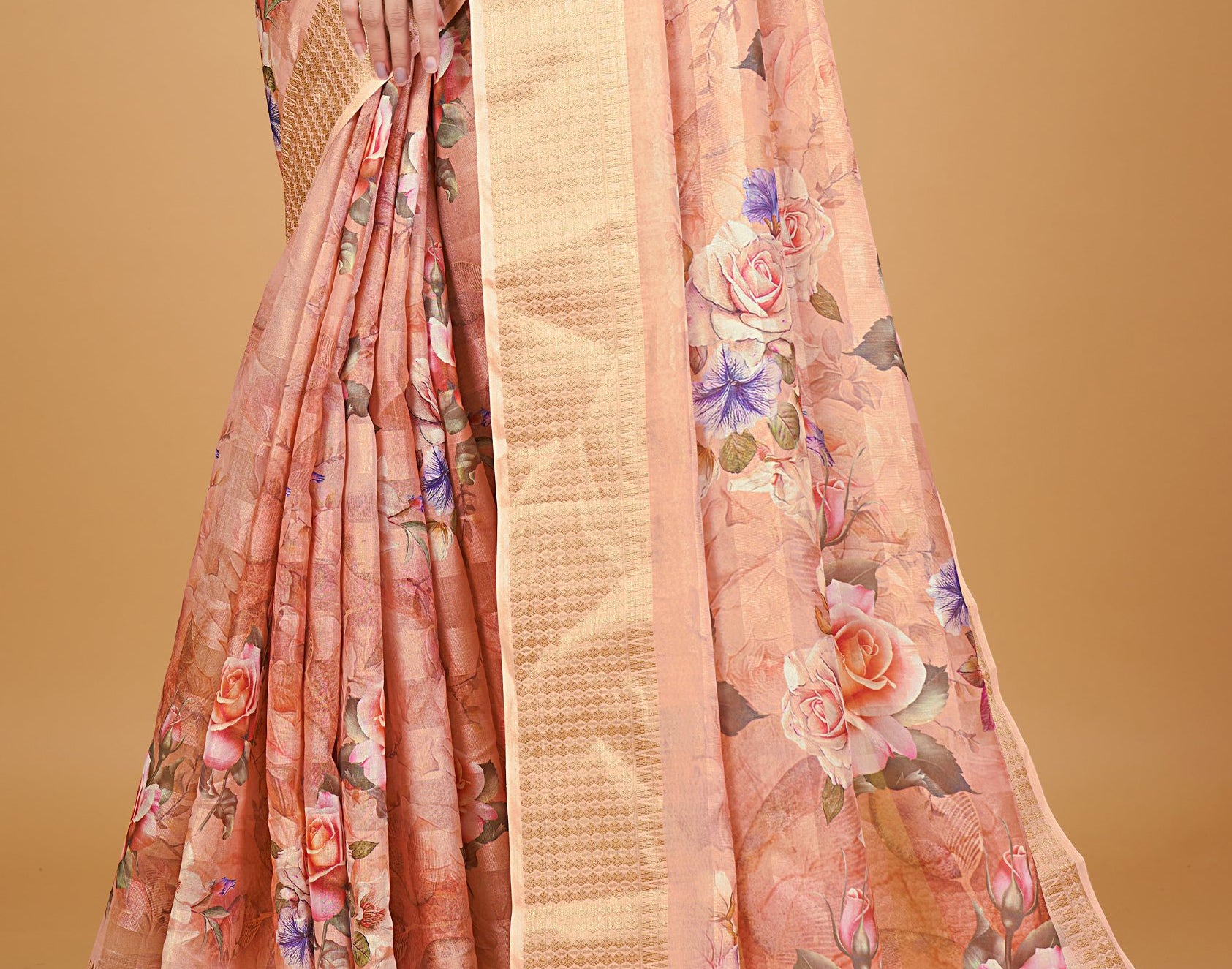 Women's Orange Cotton Silk Digital Printed Saree With Unstitched Blouse Piece - Navyaa