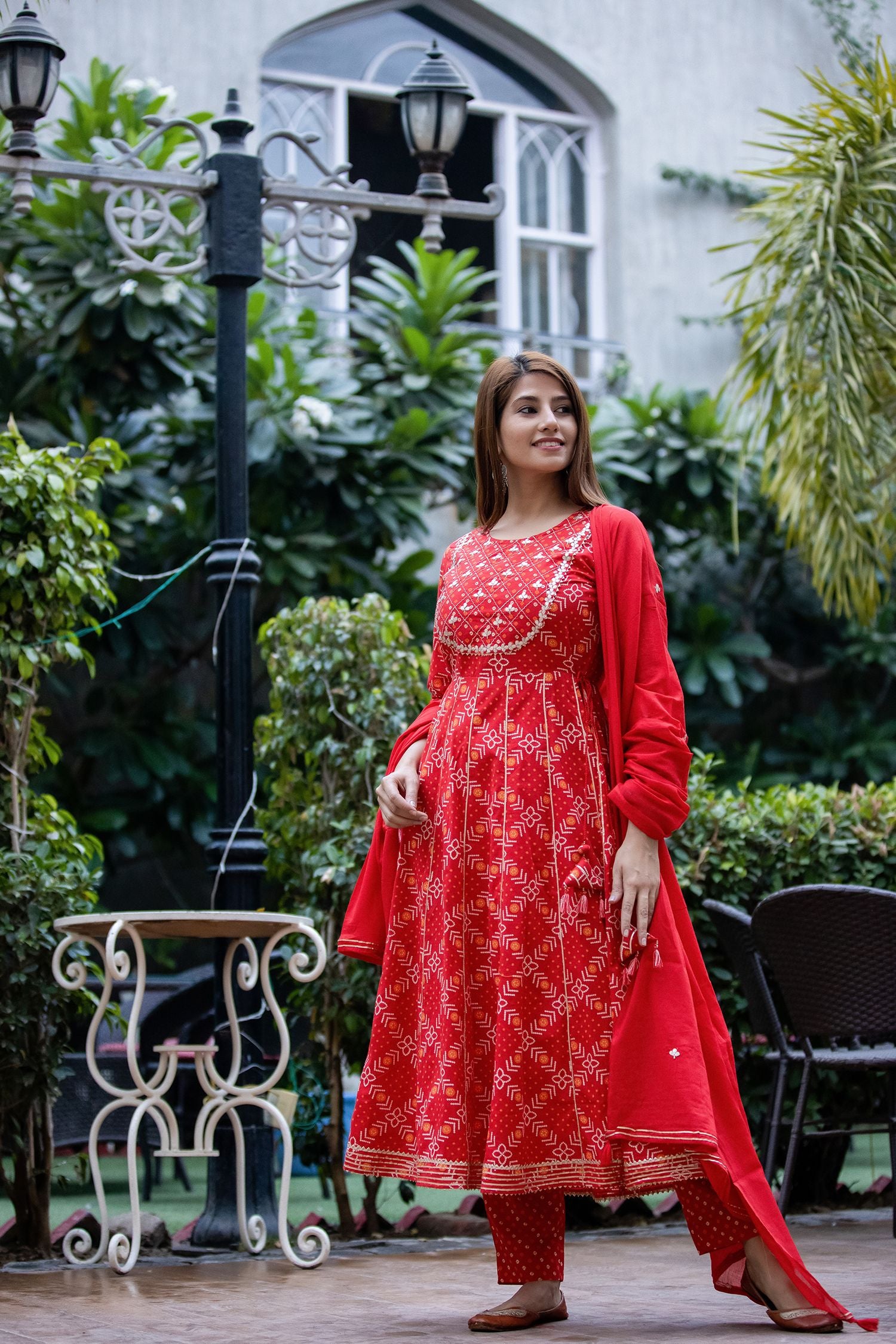 Women's Red Embroidery Anarkali Suit Set - KAAJH