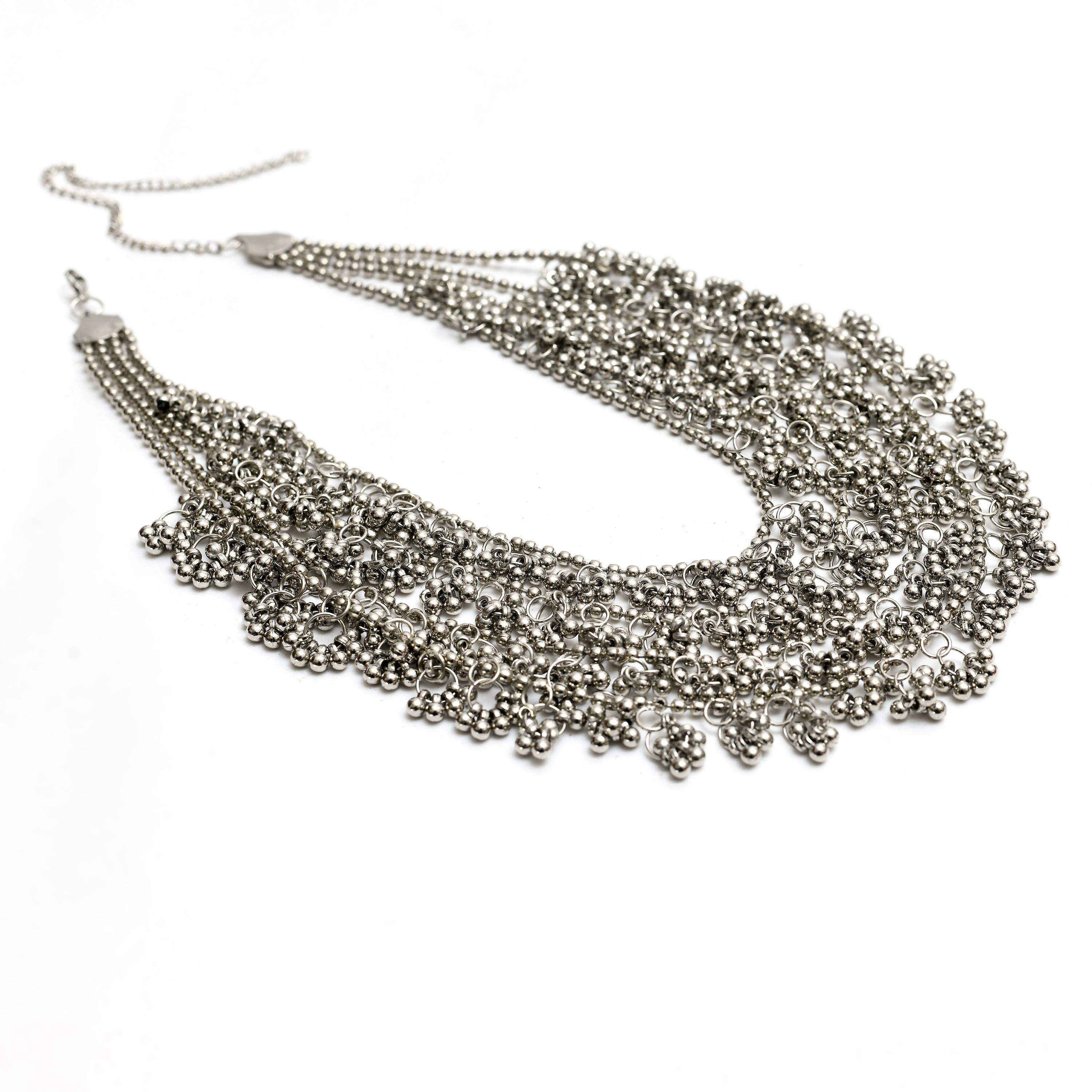 Trendia Silver color Nacklace with Ghungru Tripple layar with EarringsJkms_108