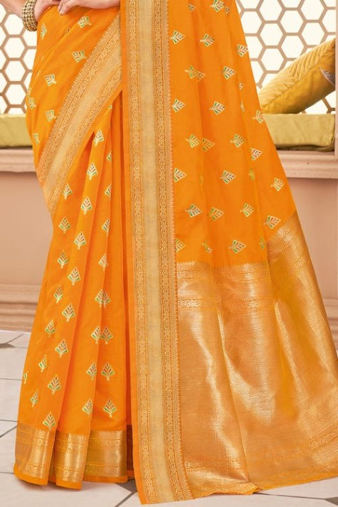 Women's Cosmos Orange Banarasi Saree - Karagiri