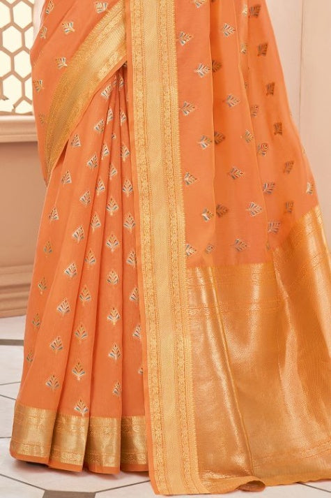 Women's Light Orange Banarasi Saree - Karagiri