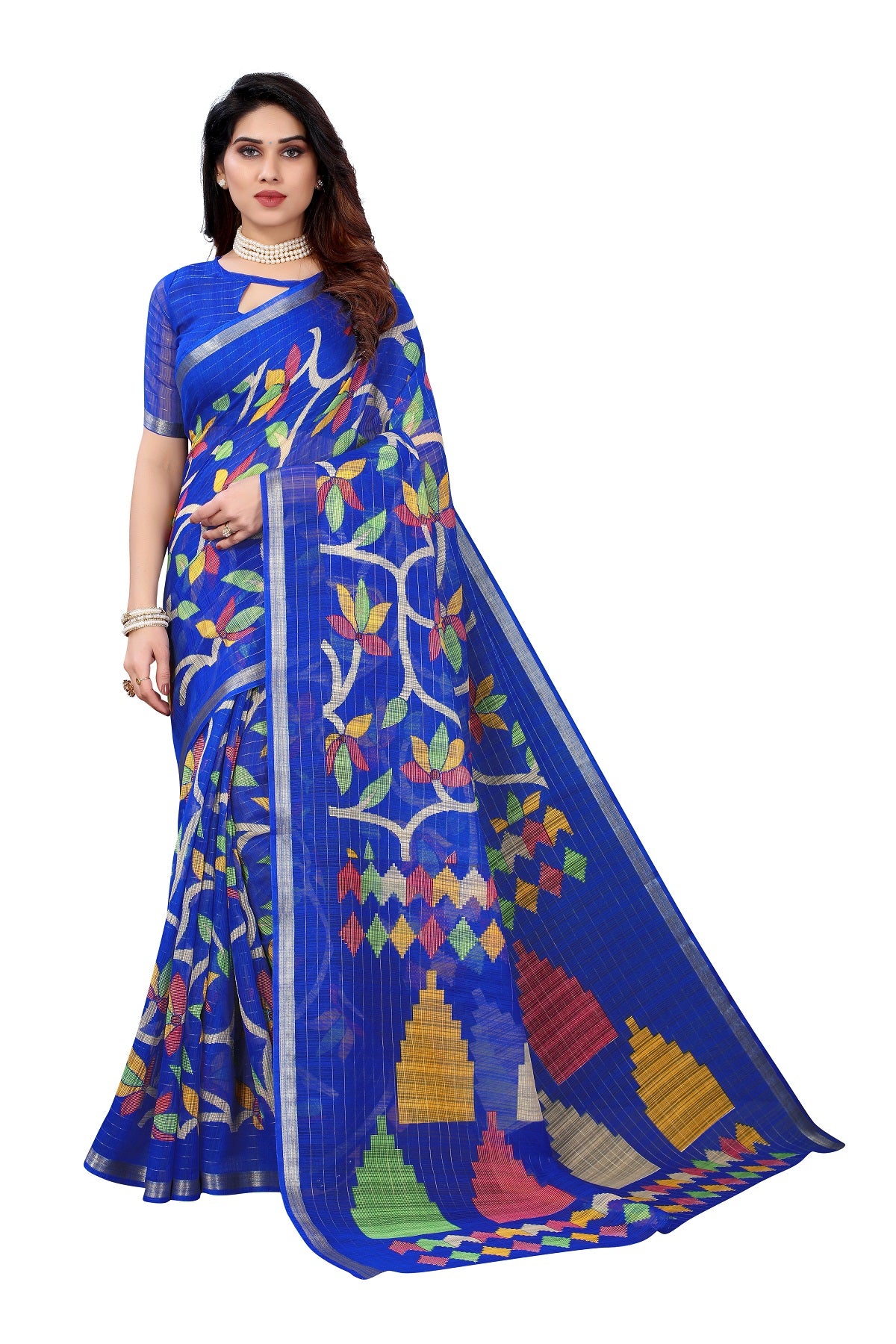 Women's Blue Linen Jari Border Saree - Vamika