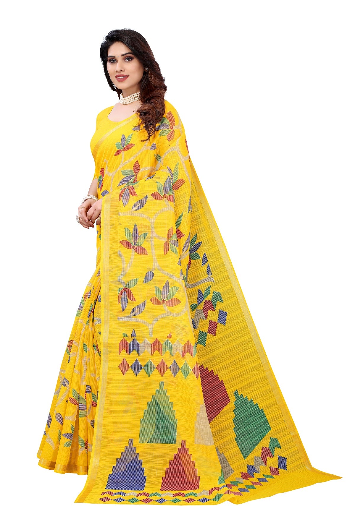 Women's Yellow Linen Jari Border Saree - Vamika