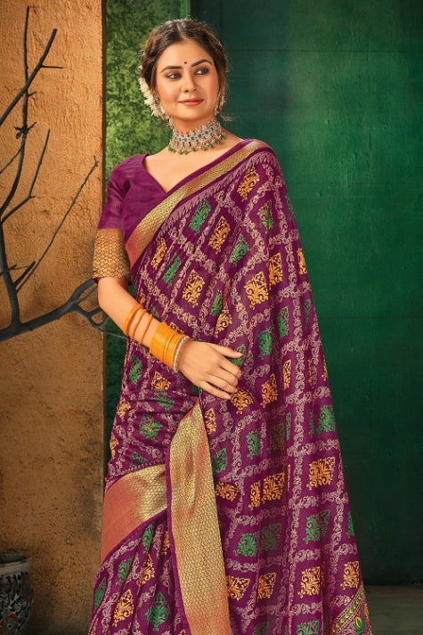 Women's Violet Cotton Saree - Karagiri