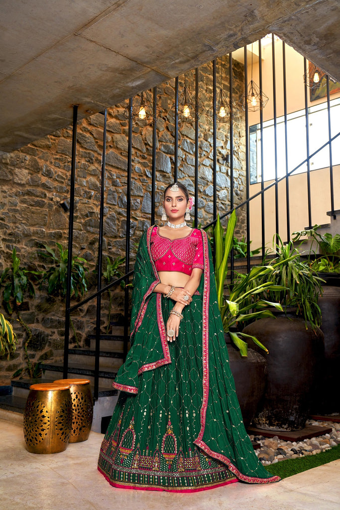 Women's Green CHINON Sequin And Thread Embroidery Lehenga Choli Set