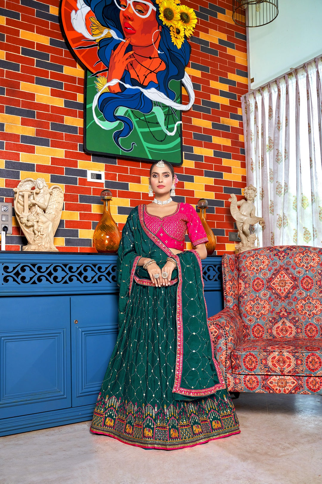 Women's Pestal Chinon Sequin And Thread Embroidery Lehenga Choli Set - Dwija Fashion