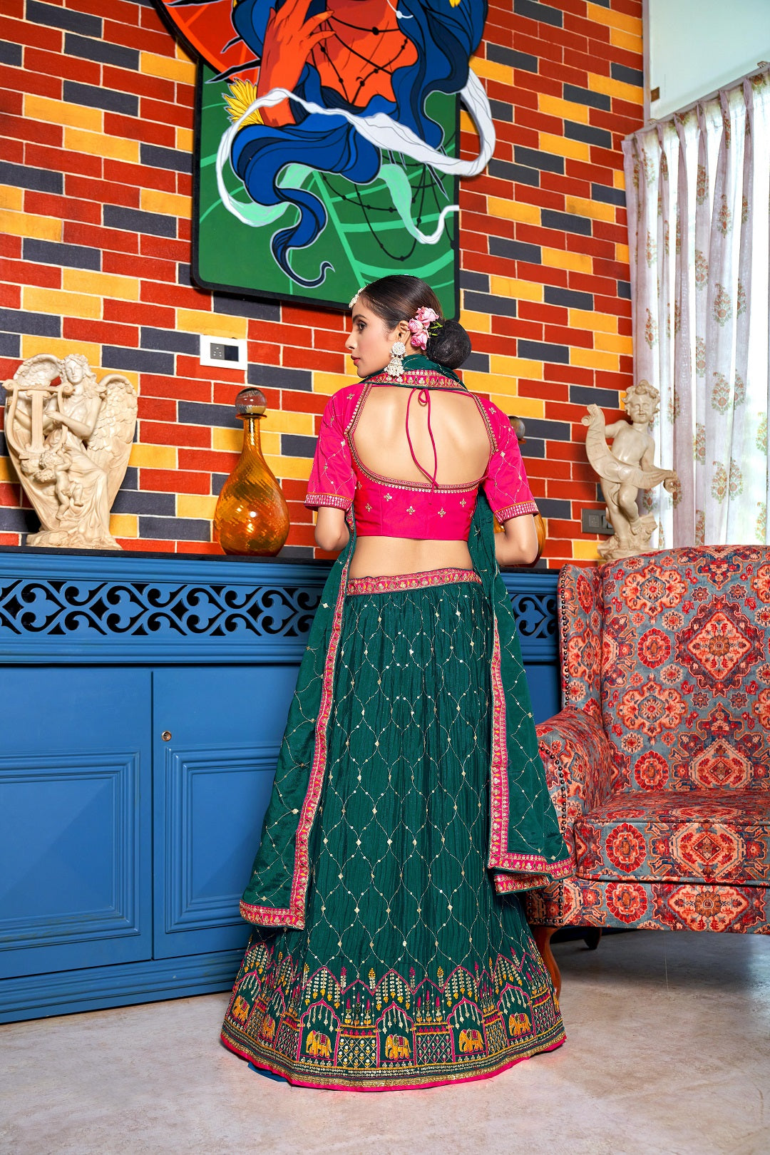 Women's Pestal Chinon Sequin And Thread Embroidery Lehenga Choli Set - Dwija Fashion