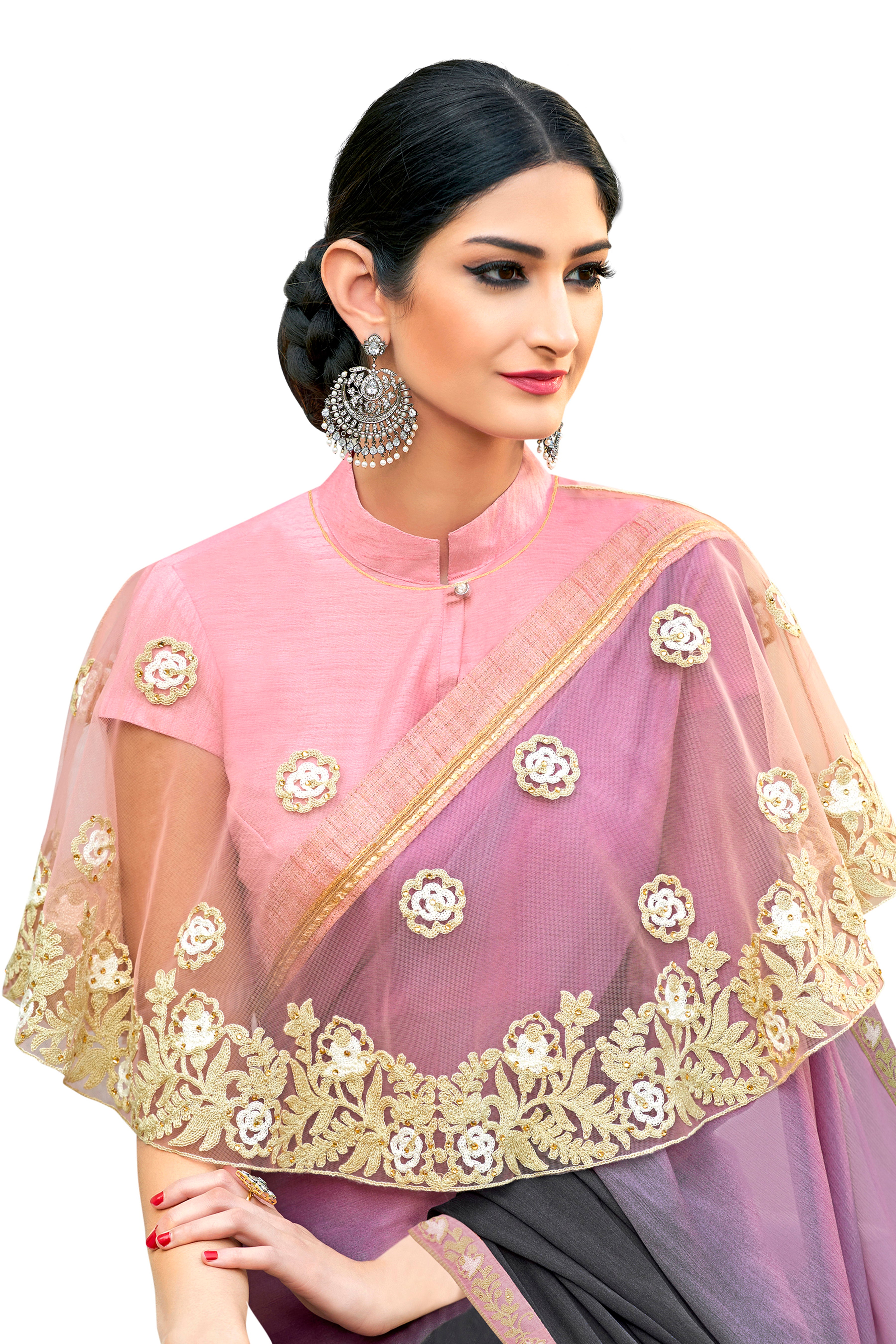 Women's Purple Designer Saree With Double Blouse - Vamika