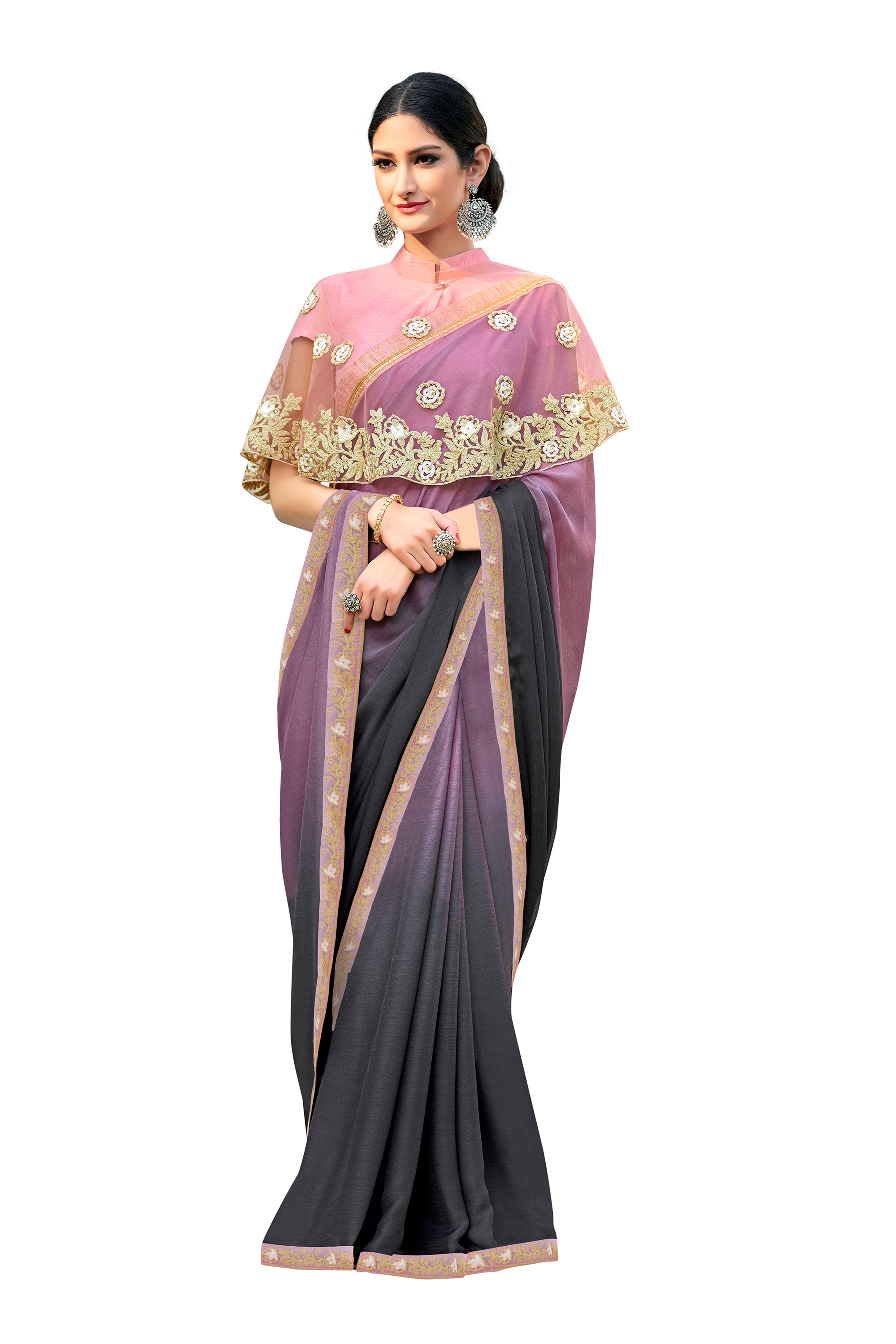 Women's Purple Designer Saree With Double Blouse - Vamika