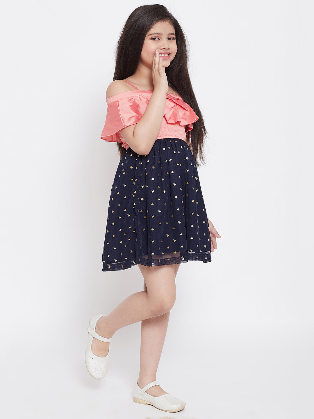 Girl's Printed Dress Peach - StyloBug KIDS