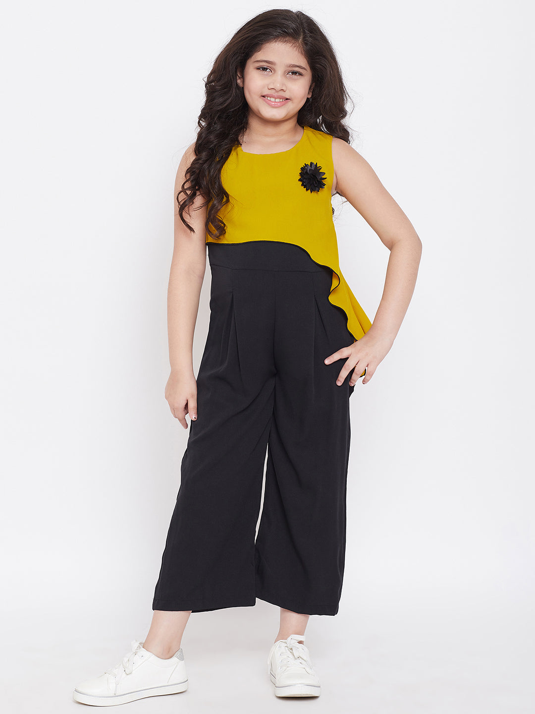 Girl's Solid Jumpsuit Yellow - StyloBug KIDS