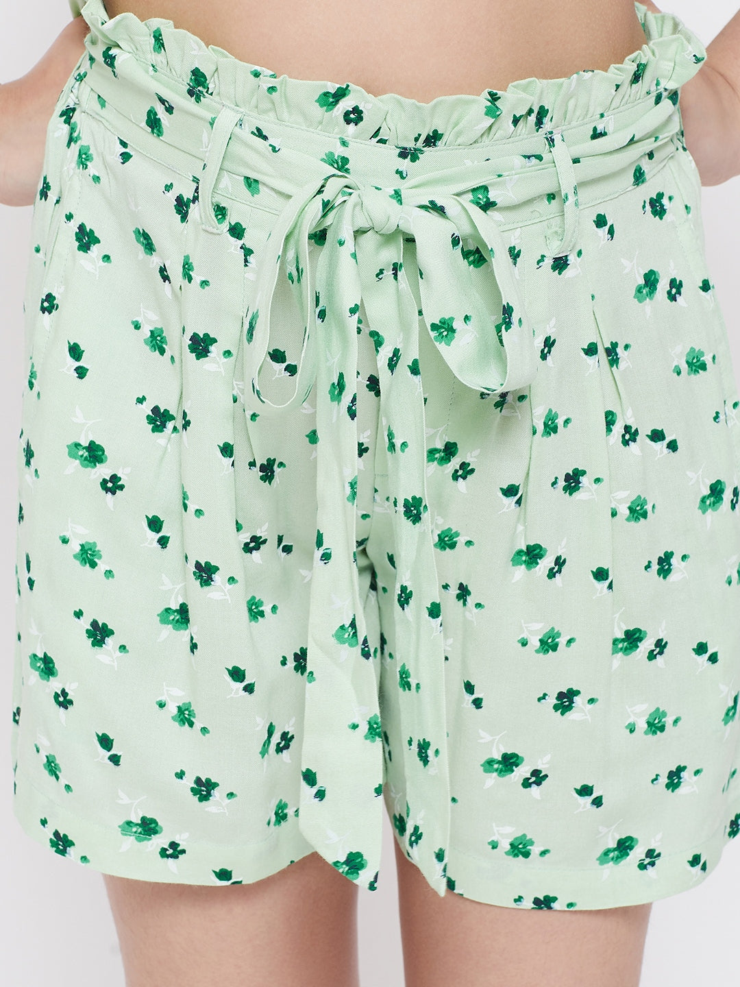 Girl's Printed Top with Shorts Green - StyloBug KIDS