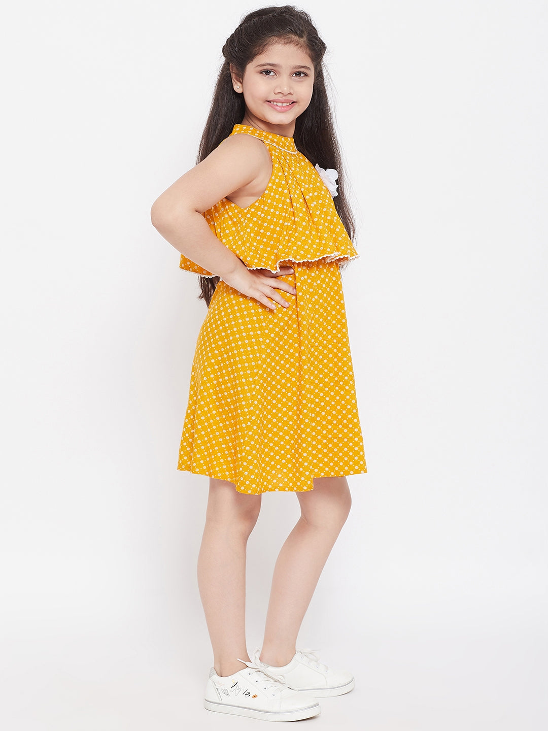 Girl's Printed Dress Yellow - StyloBug KIDS