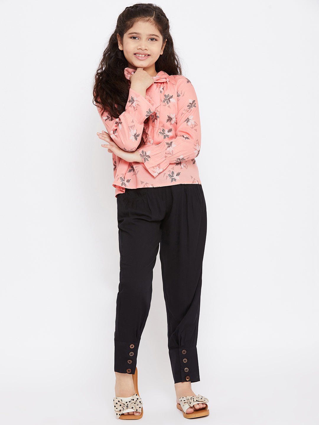Girl's Printed Top with trousers Pant Pink - StyloBug KIDS
