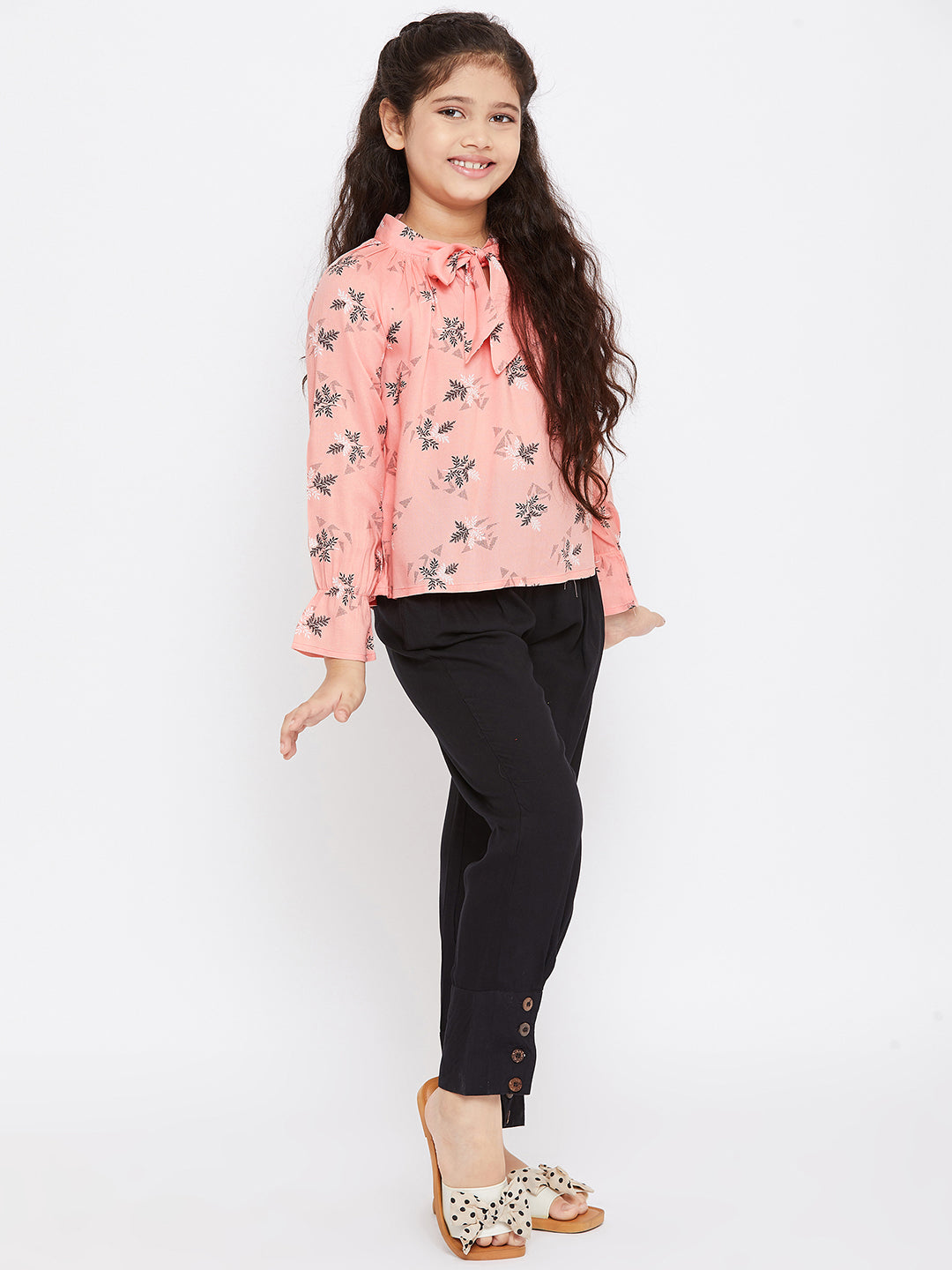 Girl's Printed Top with trousers Pant Pink - StyloBug KIDS
