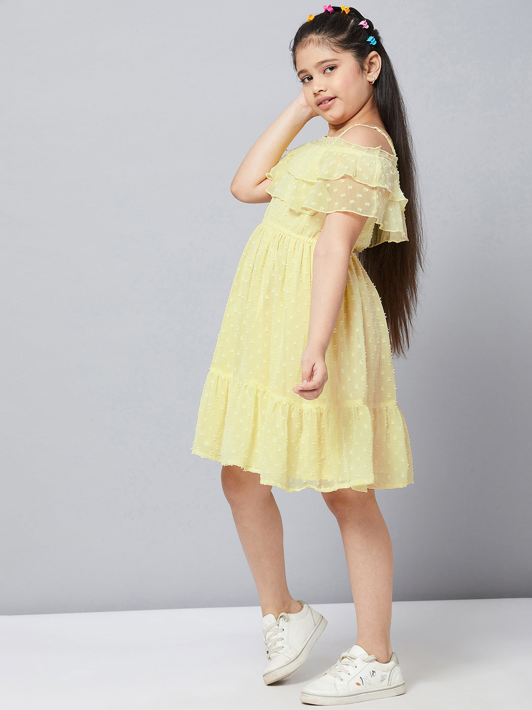 Girl's Solid Dress Yellow - StyloBug KIDS