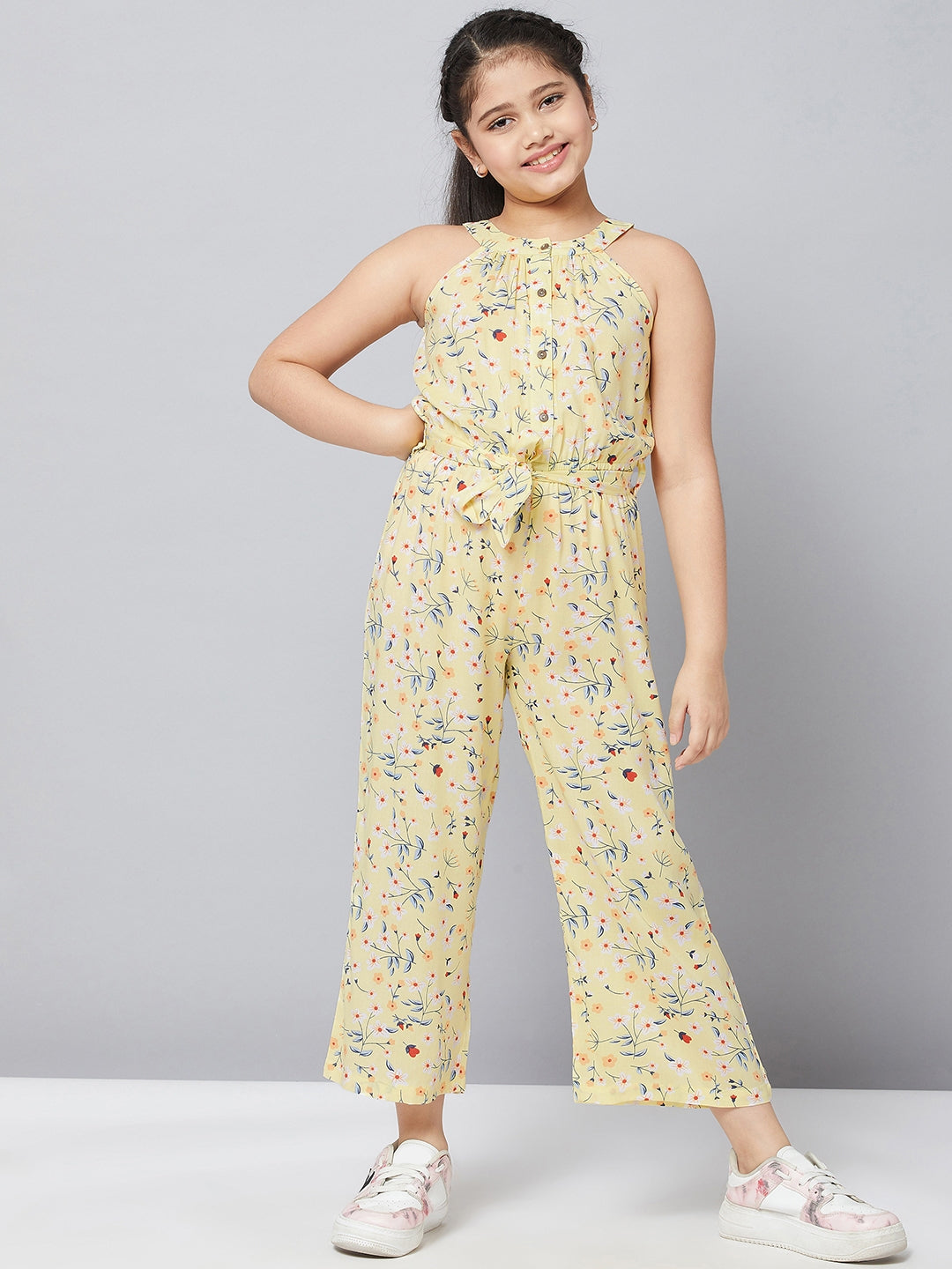 Girl's Printed Jumpsuit Yellow - StyloBug KIDS