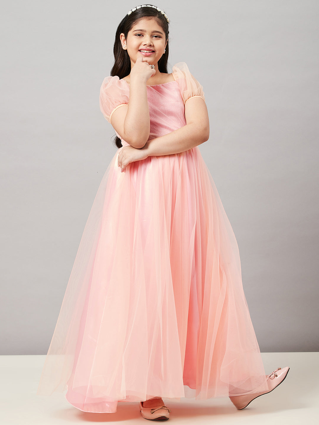 Girl's Solid Dress Peach - StyloBug KIDS