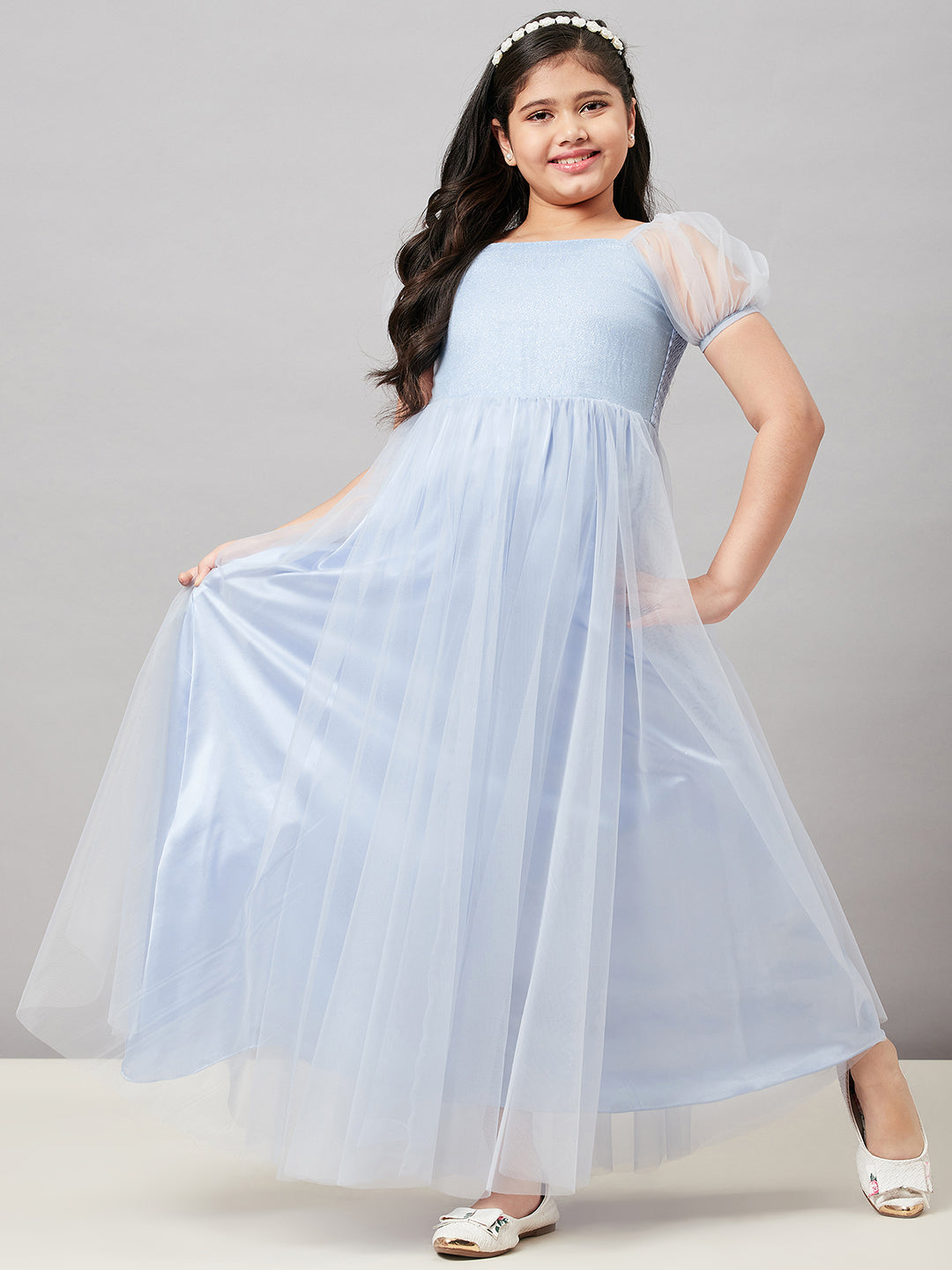 Girl's Solid Dress Blue - StyloBug KIDS