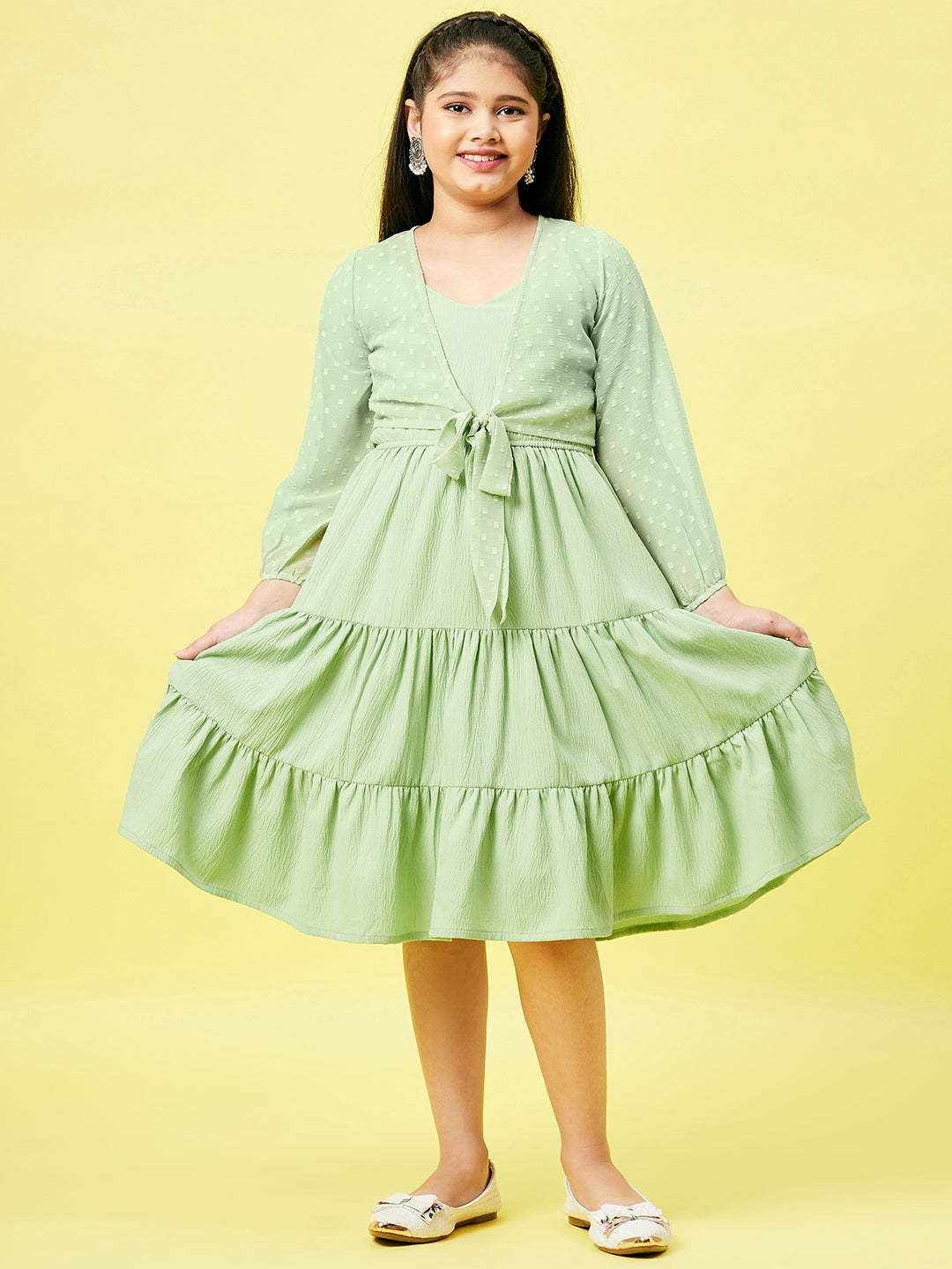 Girl's Solid Dress Green - StyloBug KIDS
