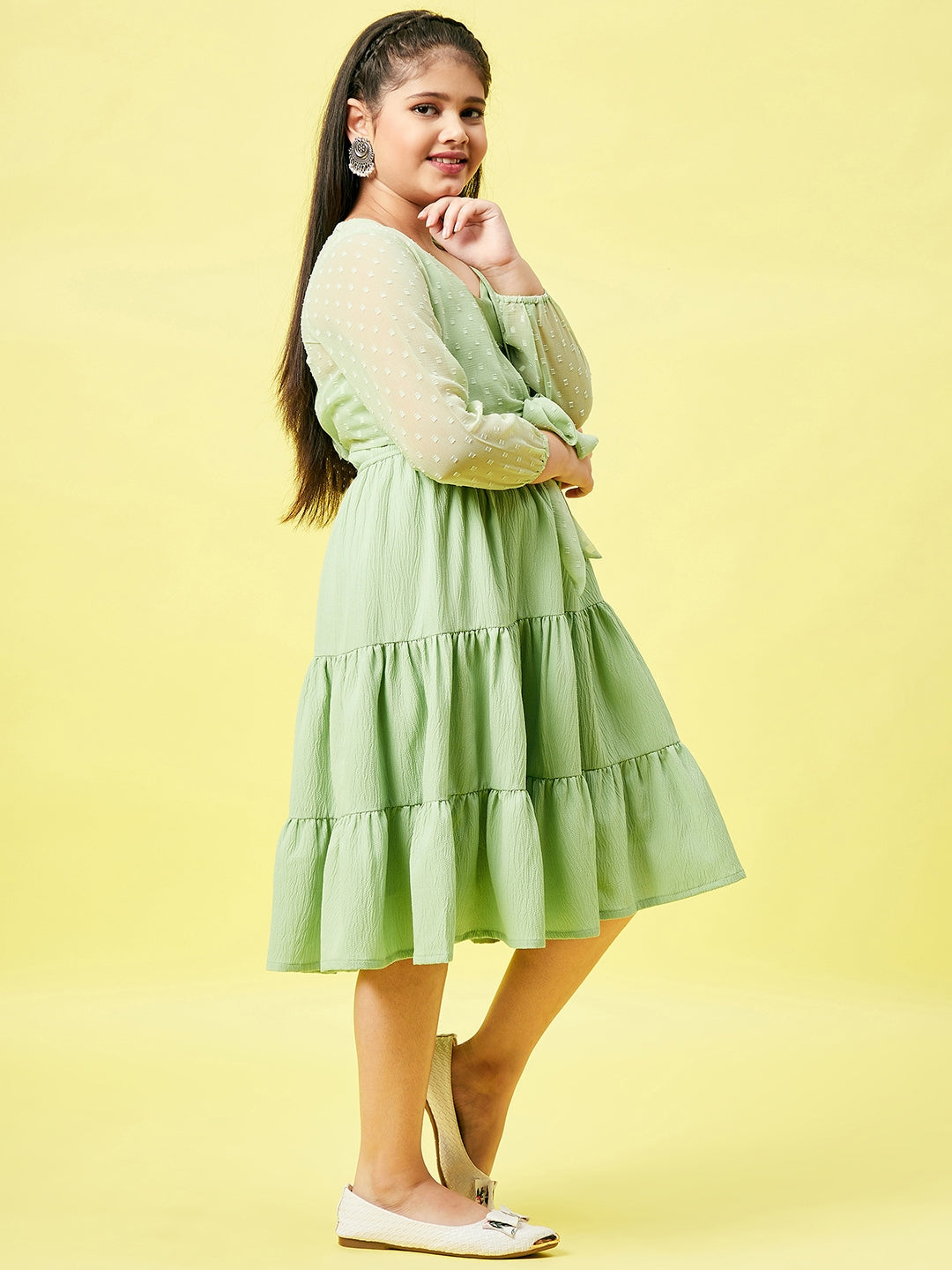 Girl's Solid Dress Green - StyloBug KIDS