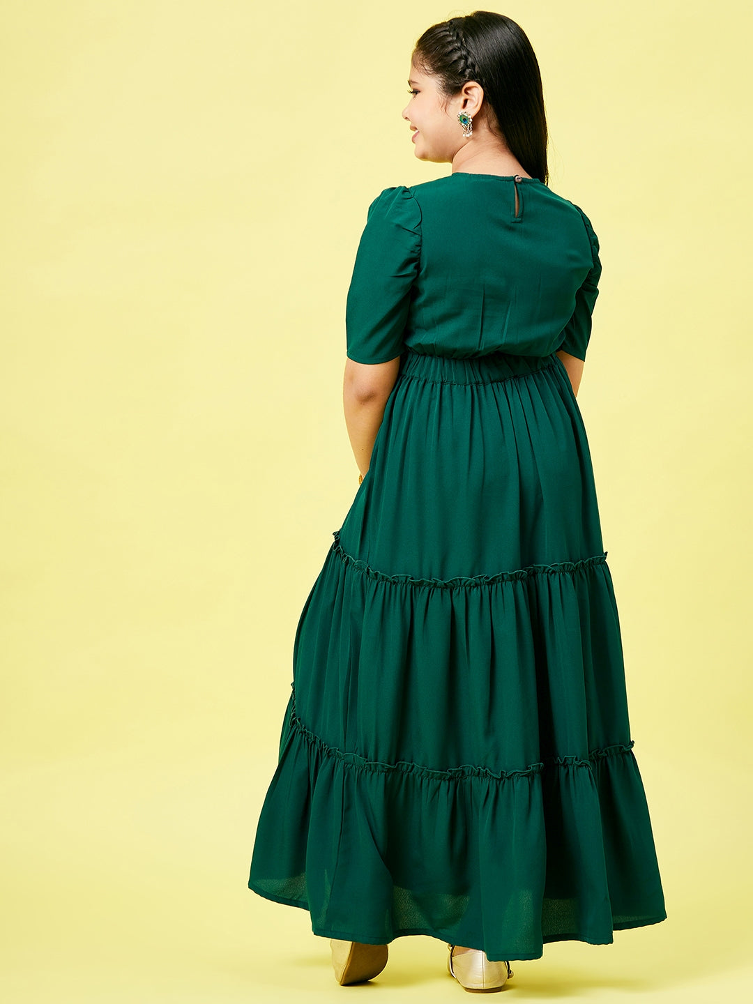 Girl's Printed Dress Green - StyloBug KIDS