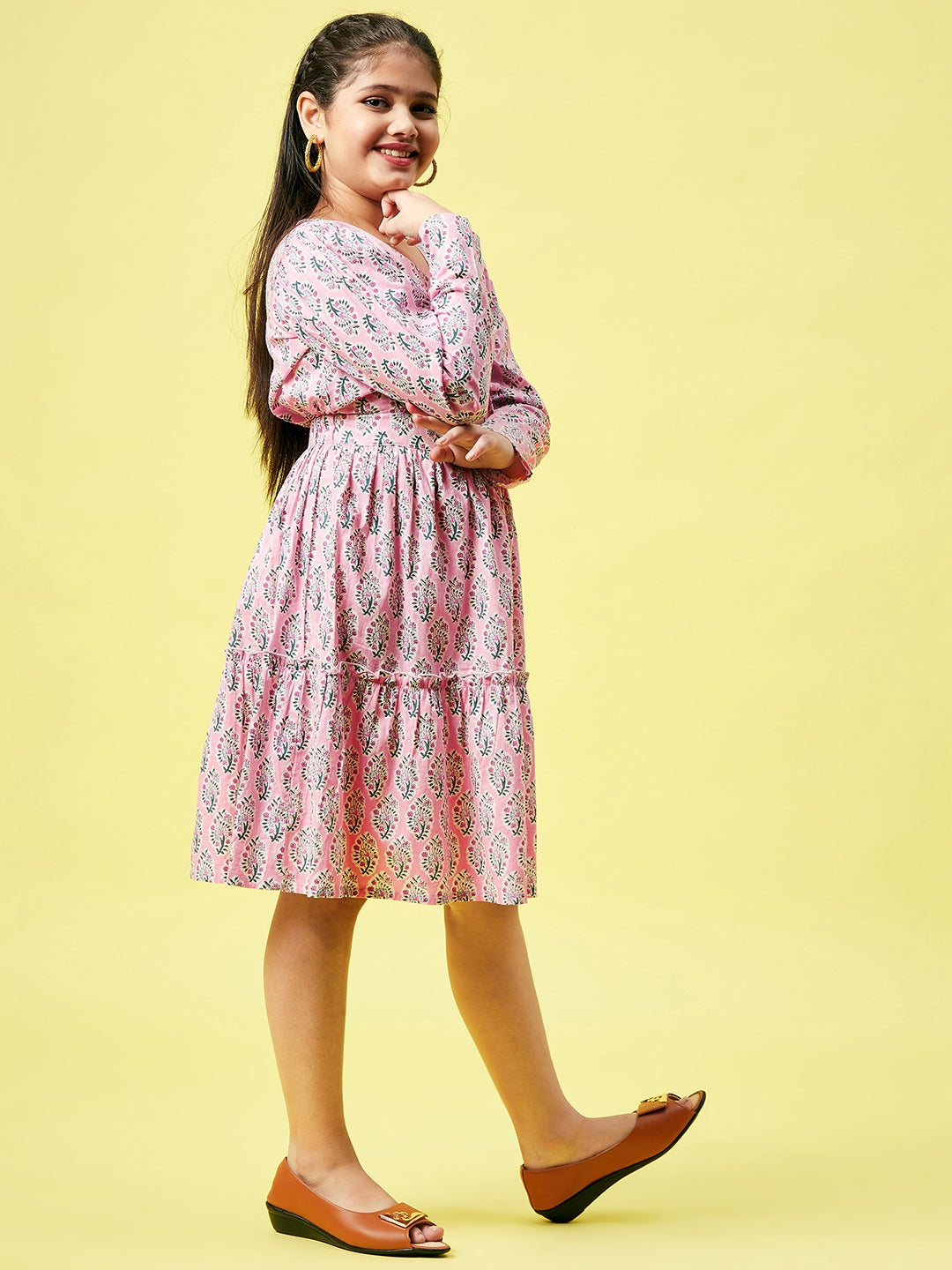 Girl's Printed Dress Pink - StyloBug KIDS