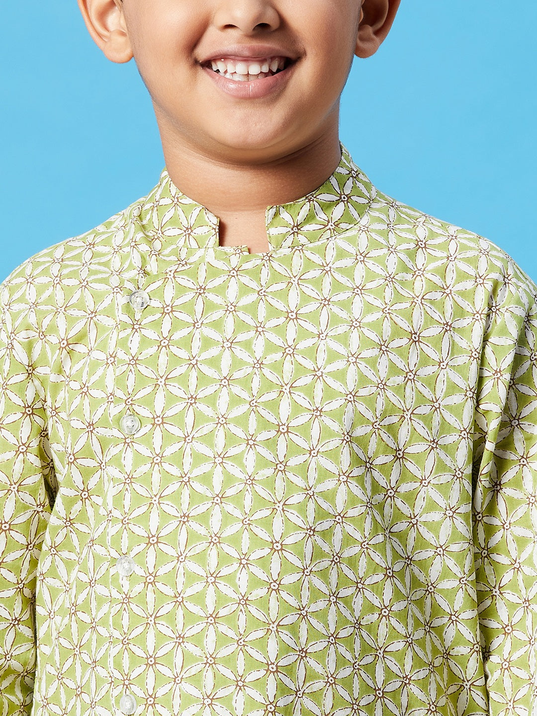 Boy's Printed Kurta Set Green - StyloBug KIDS